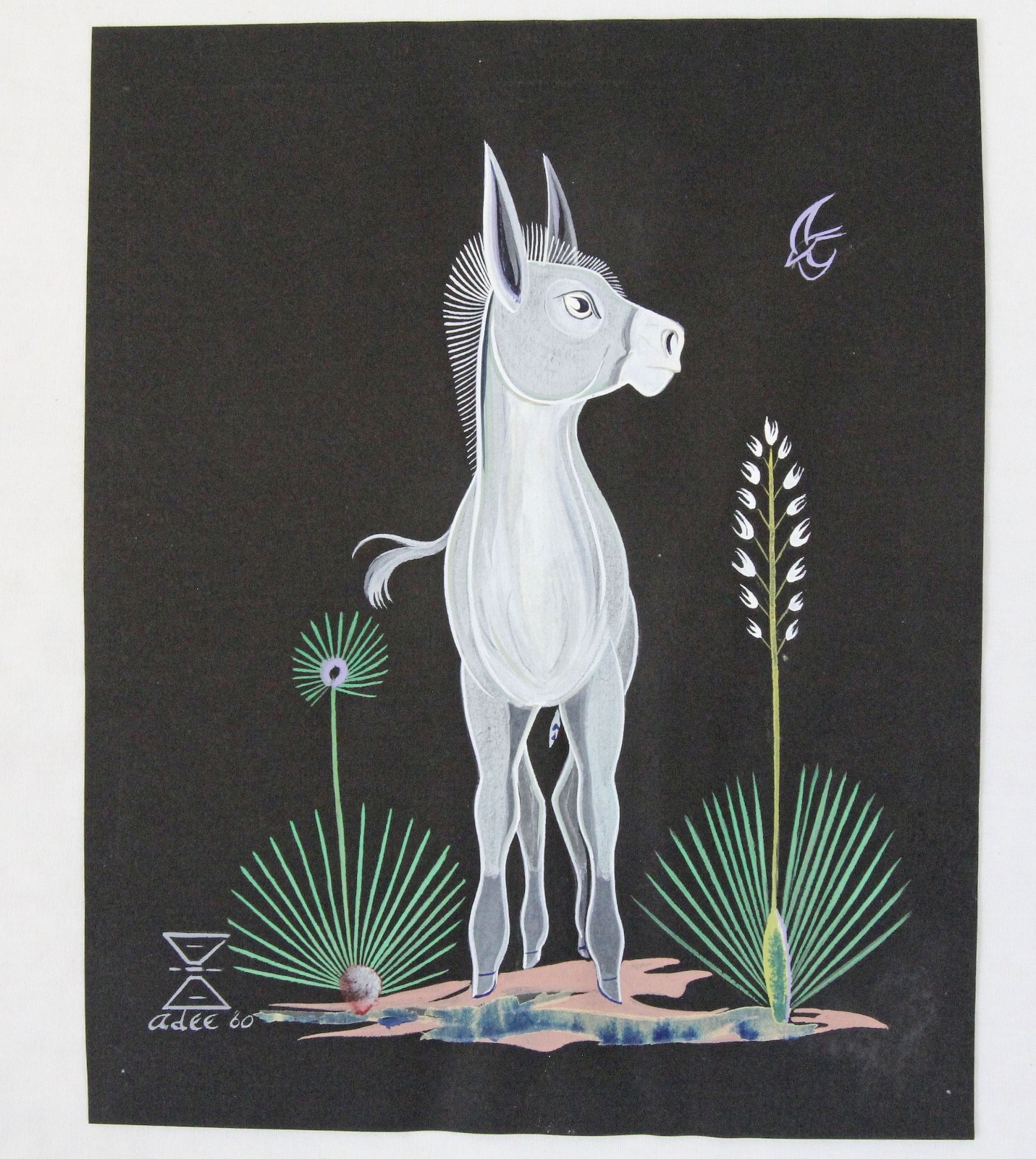 Adee Dodge 1960 Original Painting Donkey Pair Native American Navajo Vintage