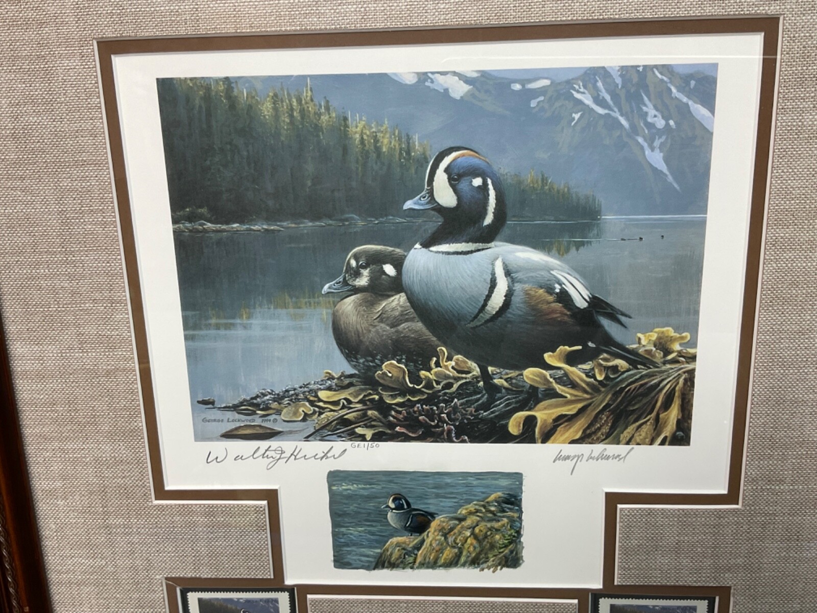 George Lockwood Orig Wildlife Duck Oil Painting Signed Art & Litho Stamps Alaska