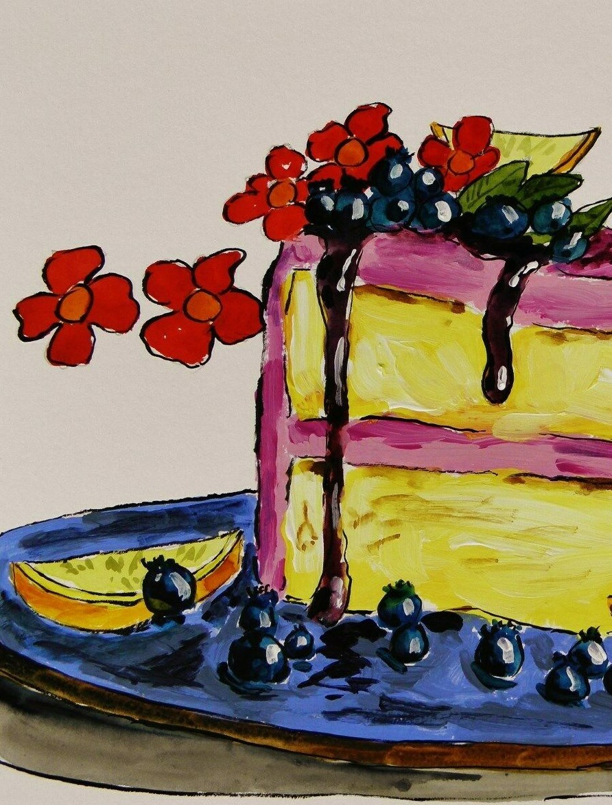 Original Bakery Sketch Cake Food Watercolor Impressionism