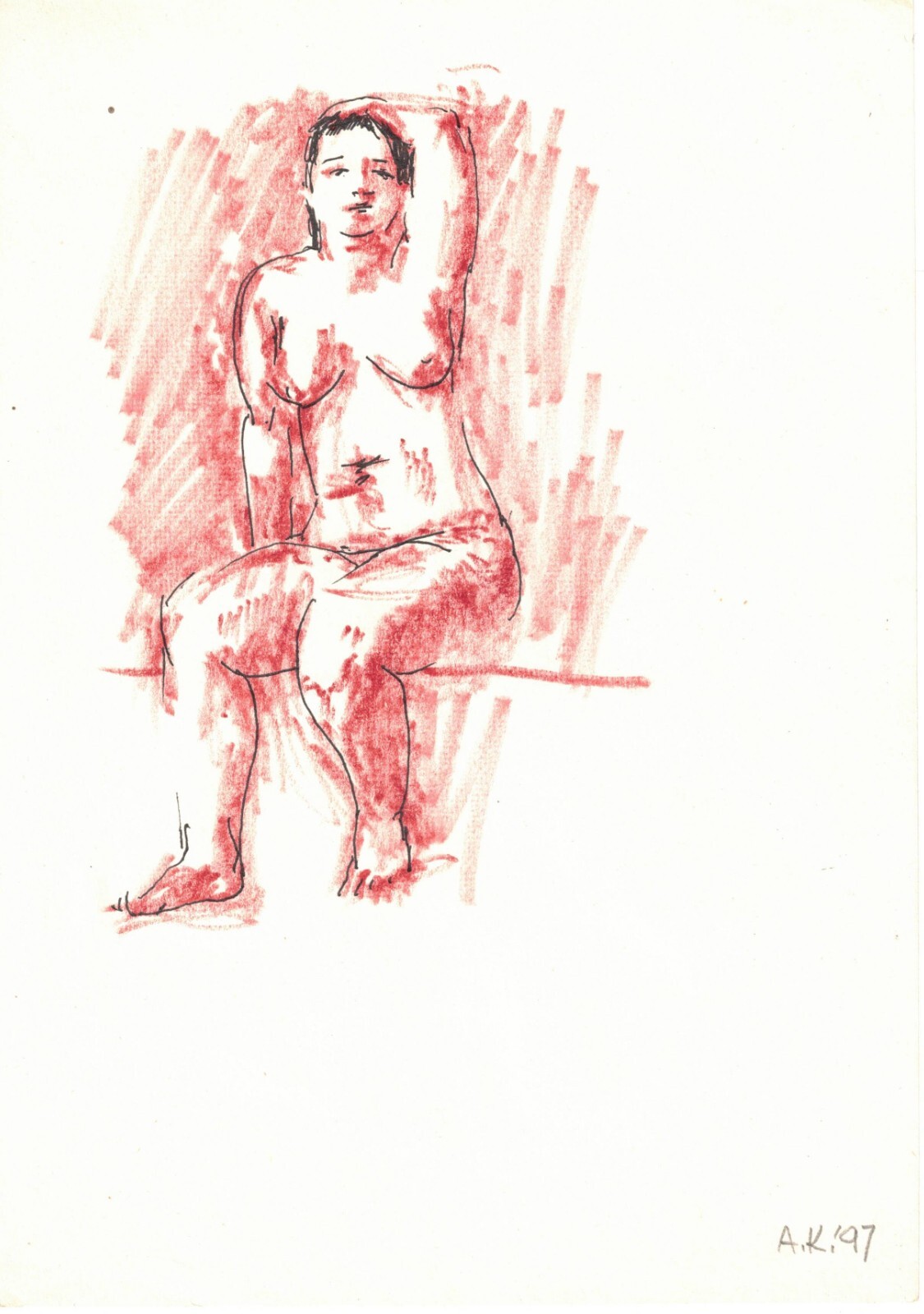 Drawing, Original Felt Pen, Gel Pen 100% Hand Painting, Act Women Sign in pencil