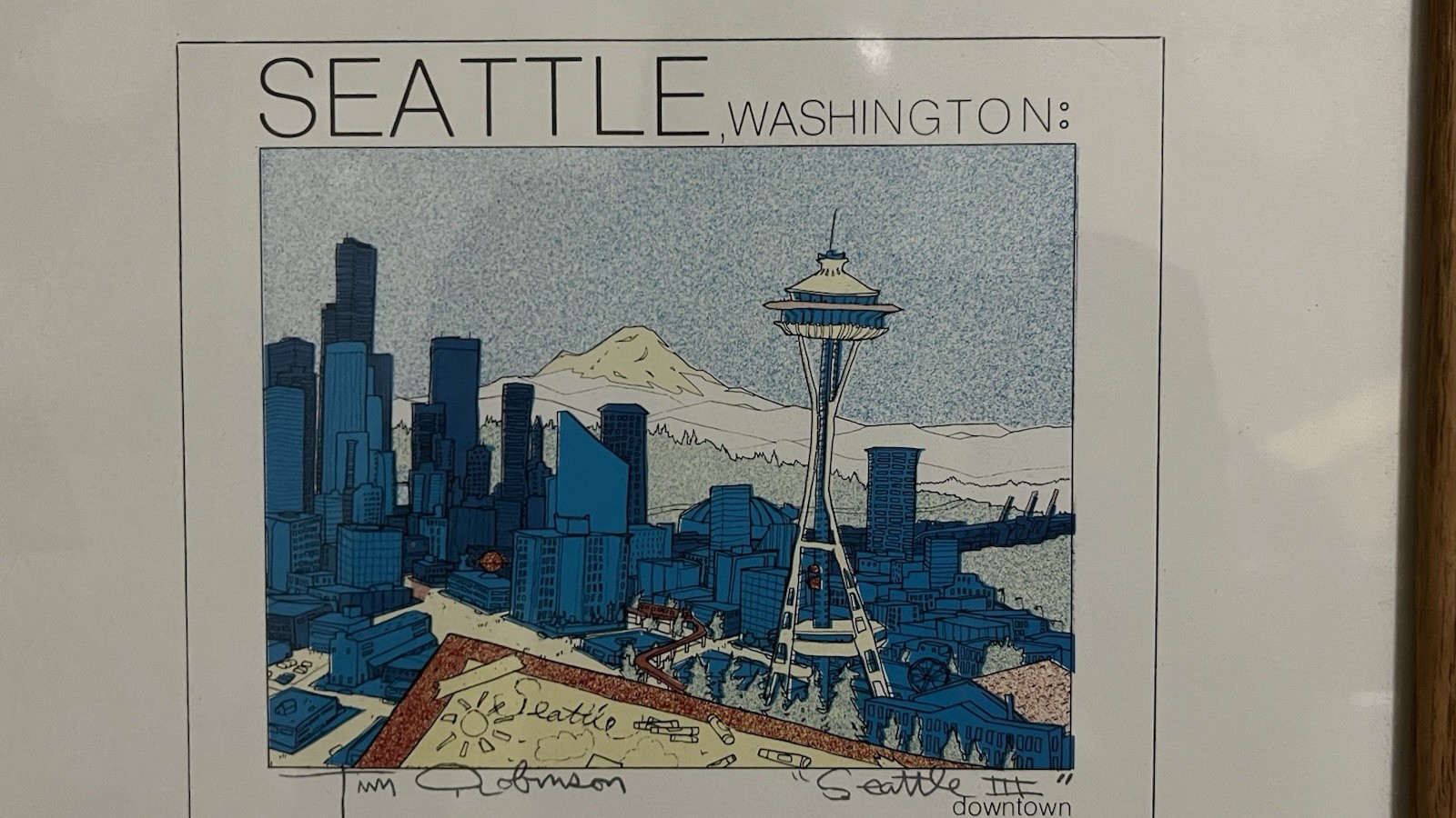 Tim Robinson Print SEATTLE Signed Space Needle Lake Union Downtown PioneerSquare