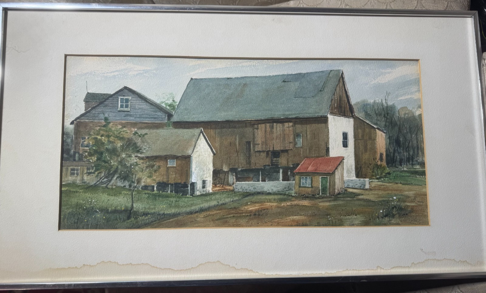 Vintage George Wilde «Farm Landscape Scene» Watercolor Painting – Signed/Framed