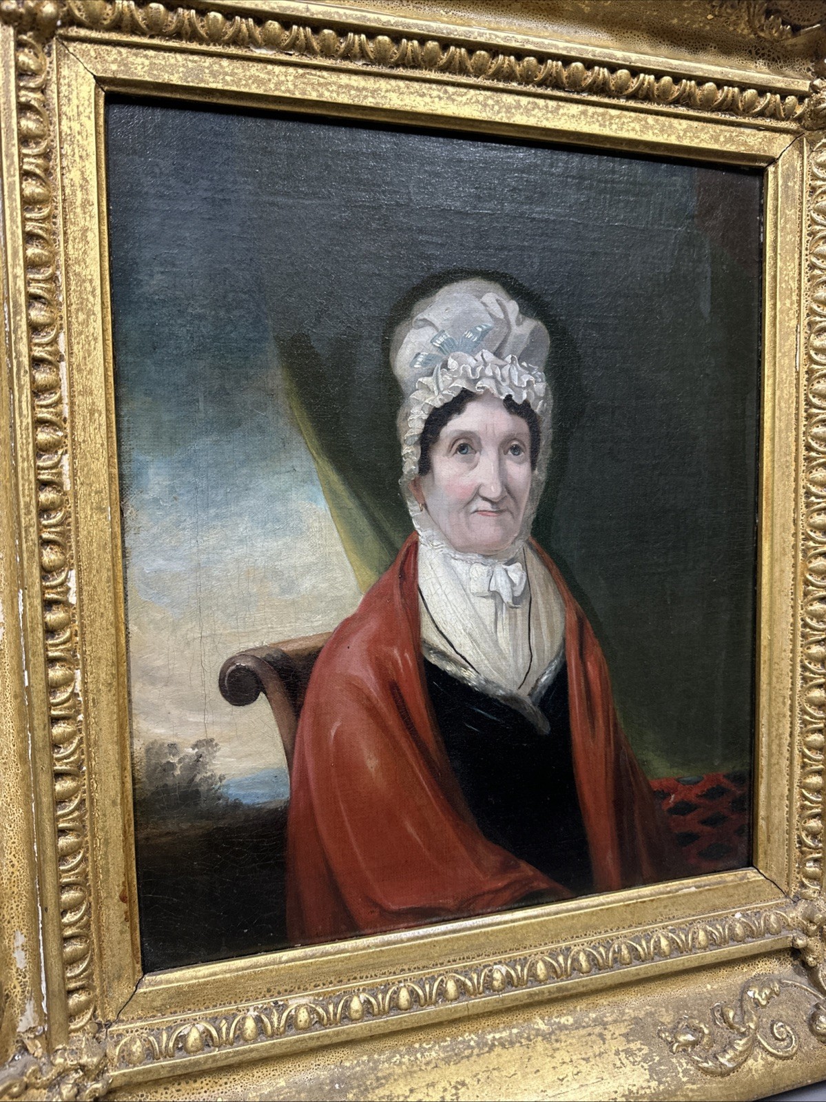 19thC Antique GEORGIAN / REGENCY Era LADY in BONNET Old ESTATE PORTRAIT PAINTING