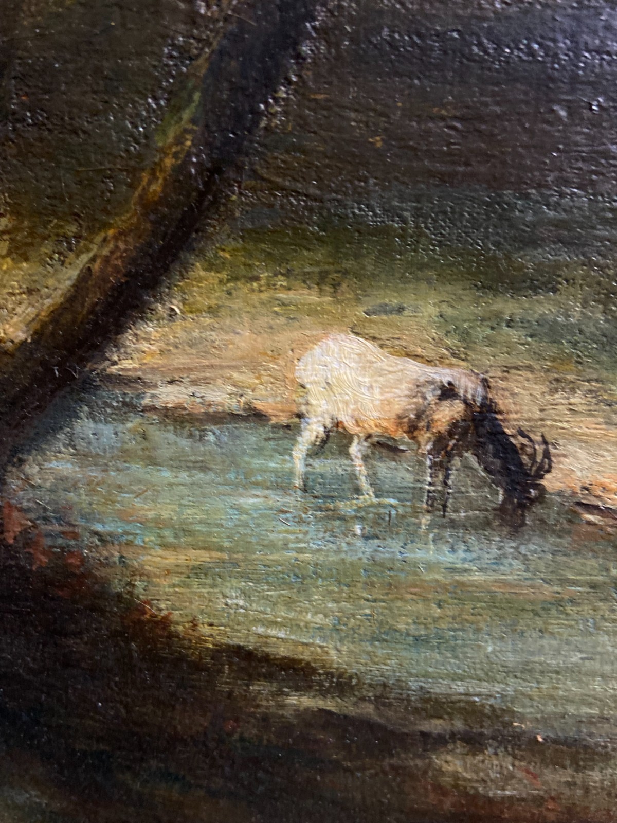 French School 19th Century Landscape Animated Shepherd & Sheep Herd Oil Painting