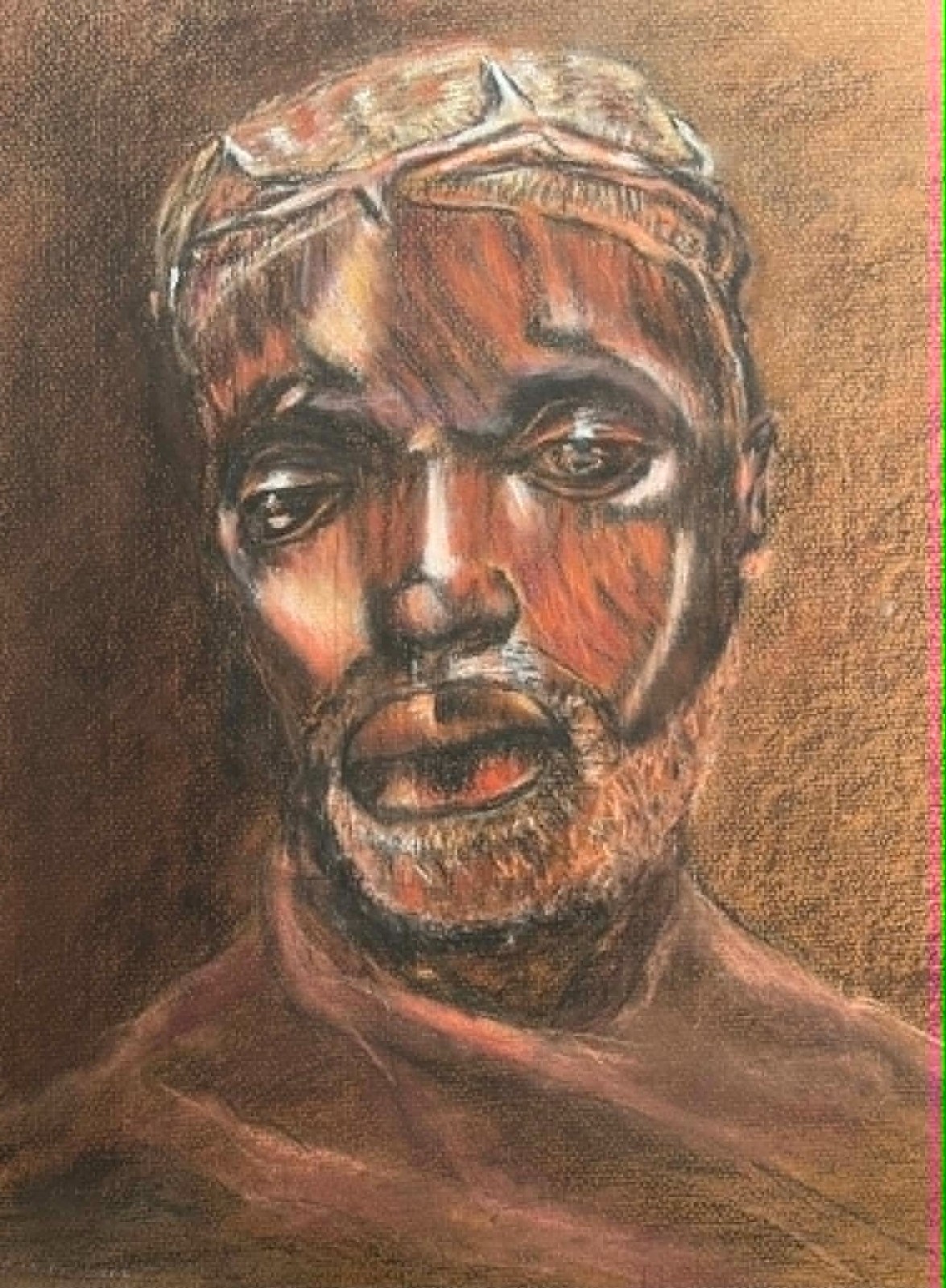 ARTIST UNKNOWN AUSTRALIAN SIGNED PASTEL «TRIBAL PORTRAIT» C 1960