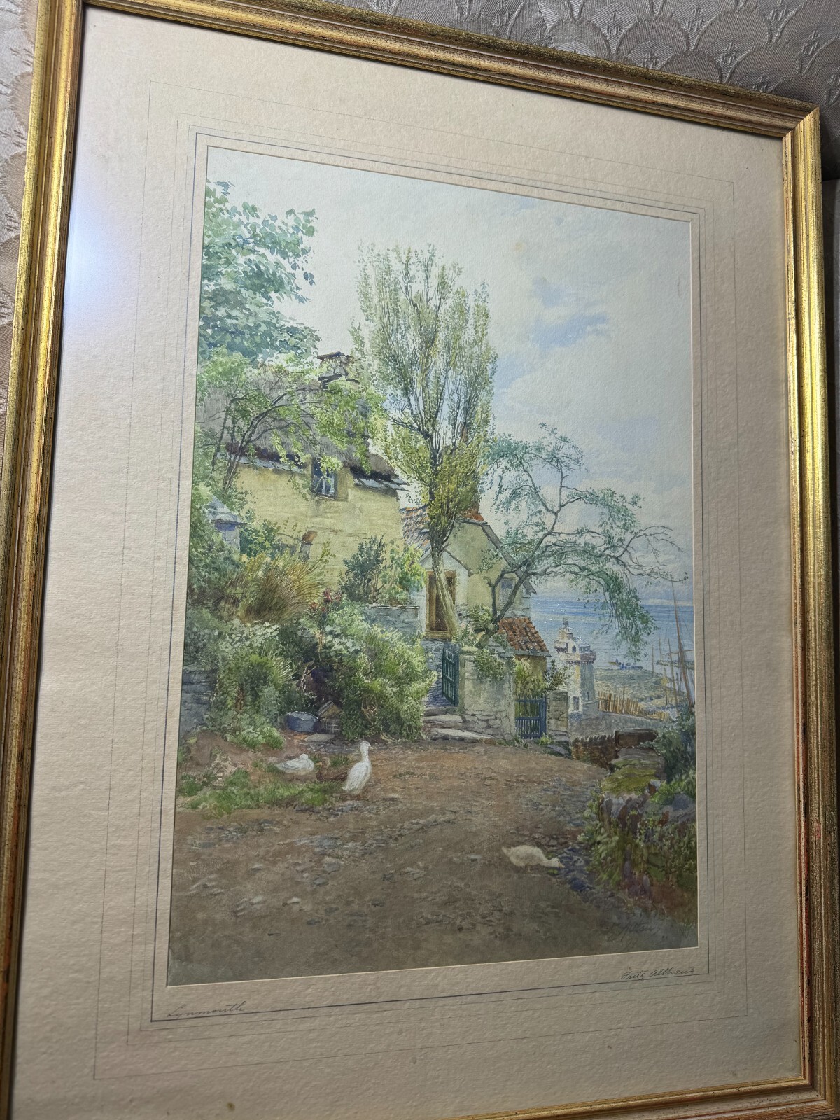 Antique Fritz Althaus (fl.1881 – 1914) «Lynmouth» Watercolor Painting – Framed