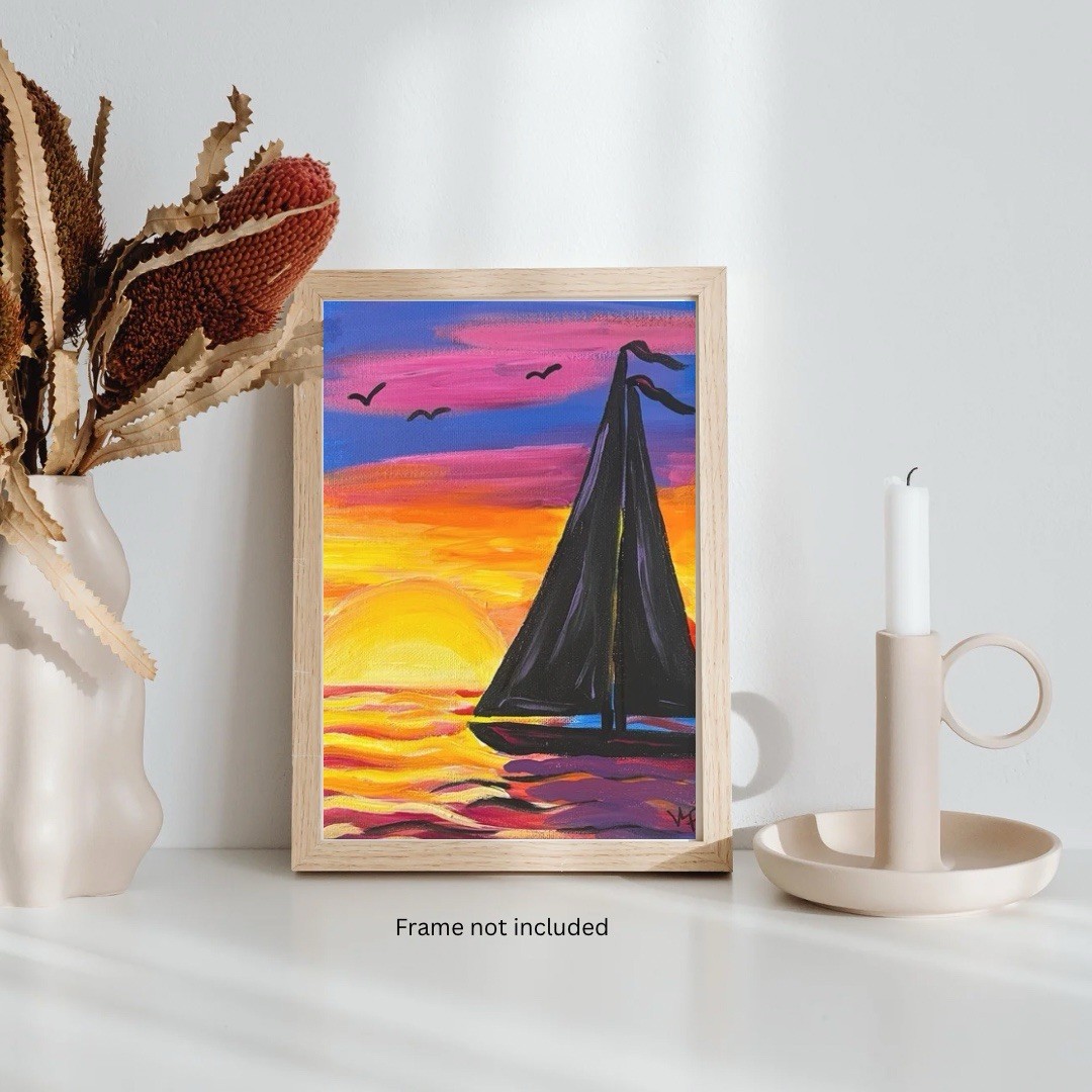 Sailboat Lake Sunset Original Impressionist Art Acrylic 8×10” Canvas VLP