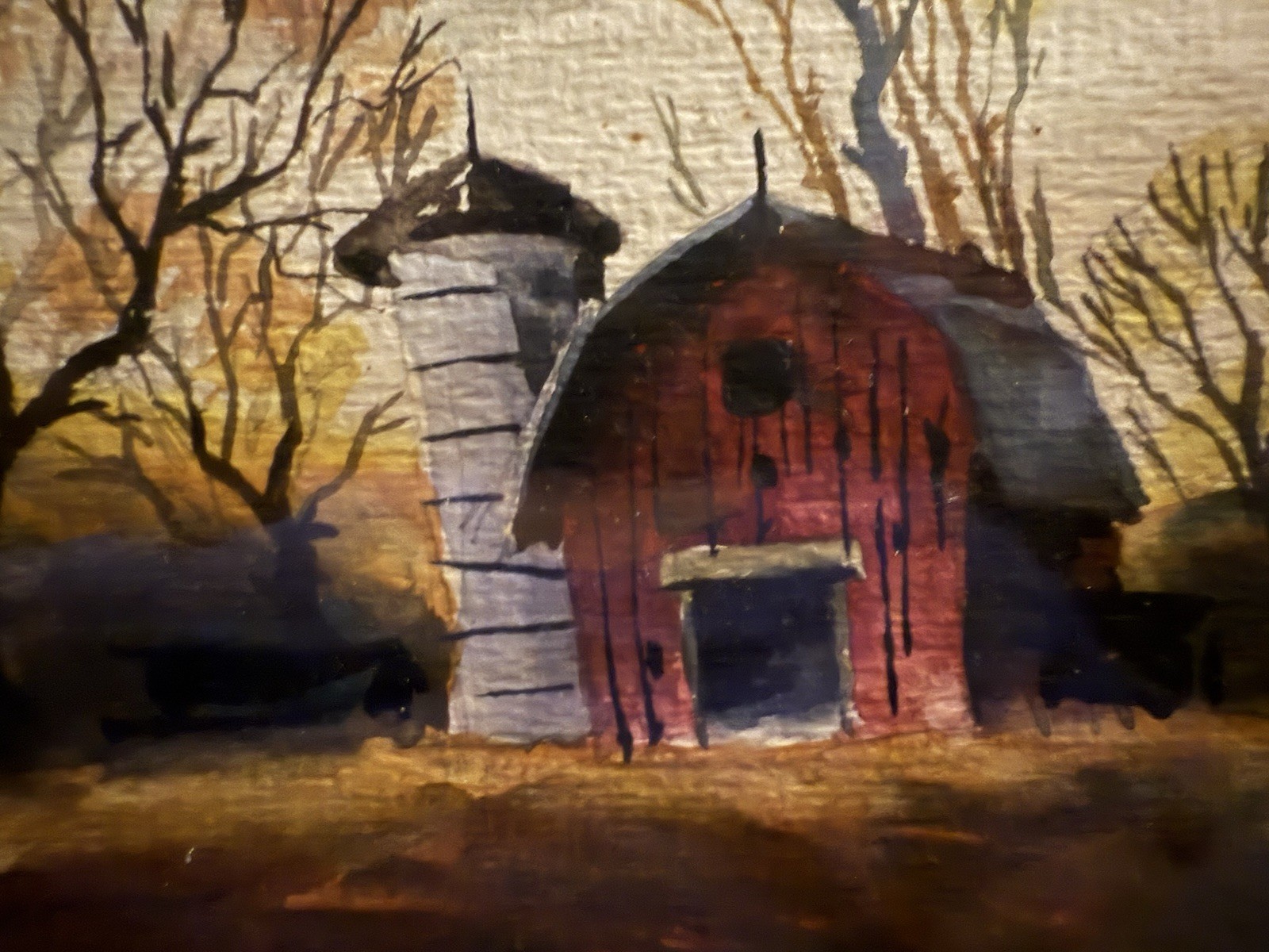 Original Signed Watercolor Painting Barn Landscape Framed Rustic Farm Art
