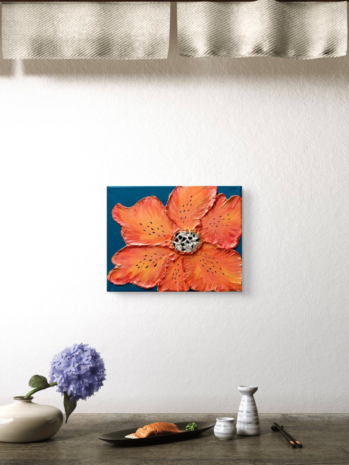 Original Apricot Flower Painting 8×10 Mosaic Flower 3D Textured Abstract Art