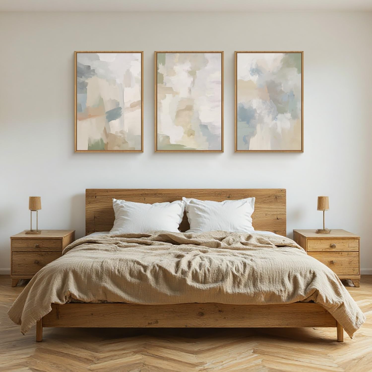 Large Abstract Gray Pastel Framed Canvas Wall Art Set,Neutral Watercolor Brus…