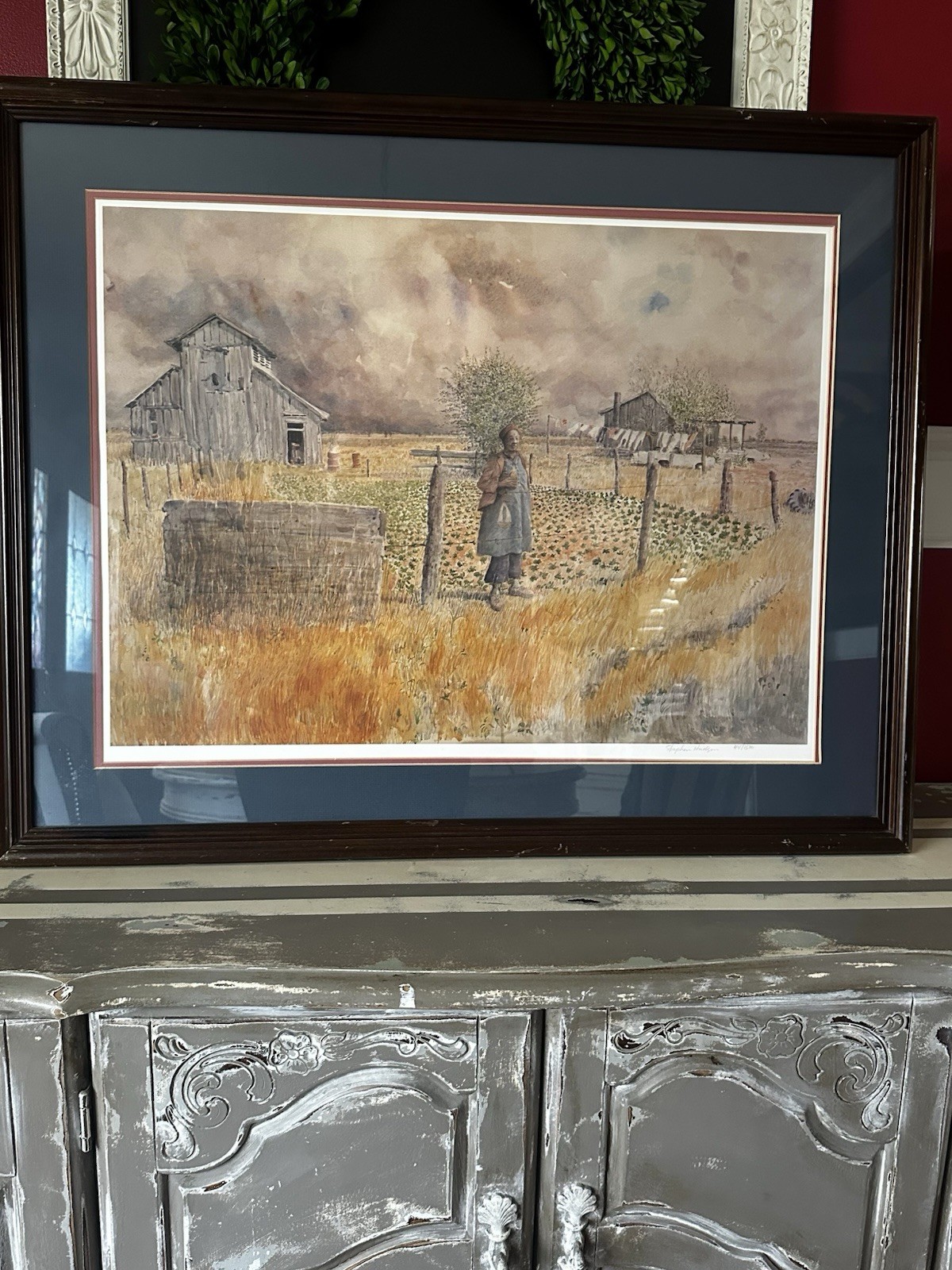 VTG Tunica Turnips Artist Signed Stephen Hudson Framed Watercolor Painting 35×29