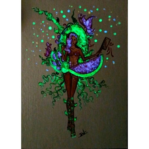 ACEO Original Abstract Fruit Lady UV Radiant Acrylic Pop Art Hand Paint NEW OOAK