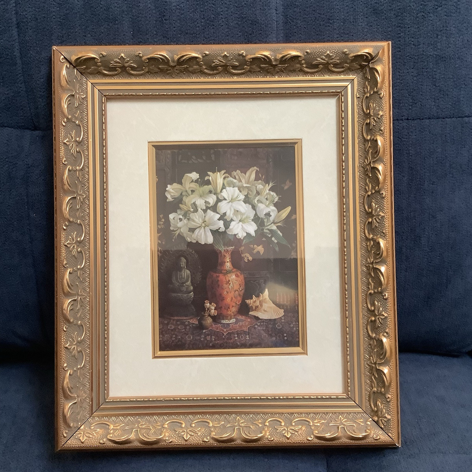 Vintage Canvas Print Of Flowers In A Vase-Solid Wood Ornate Frame-Glass Cover