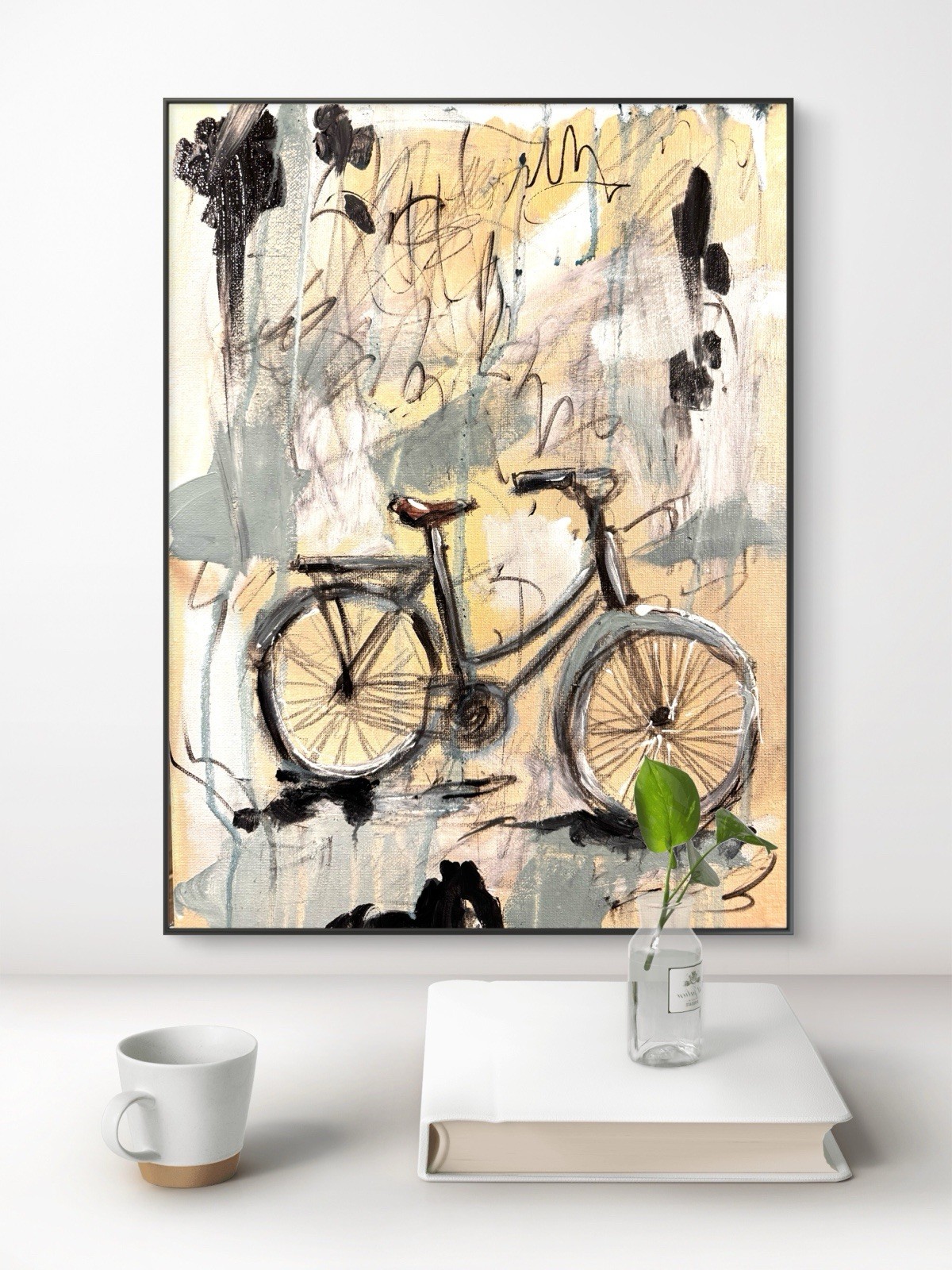 SAMATOWIC Original Abstract Bike in Rain Neoexpressionism 12×16 Signed Art 552