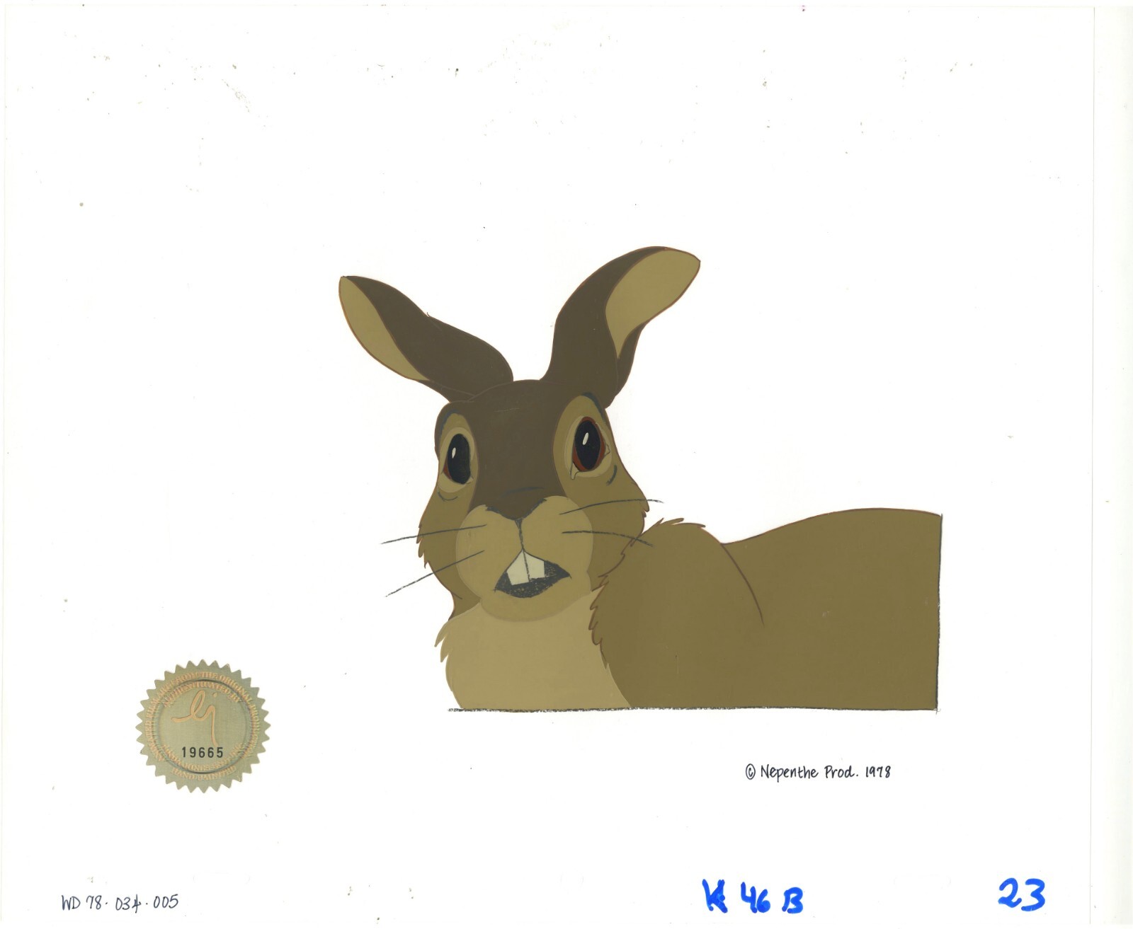 Watership Down 1978 Production Animation Cel Blackberry LJE Seal and COA 034-005