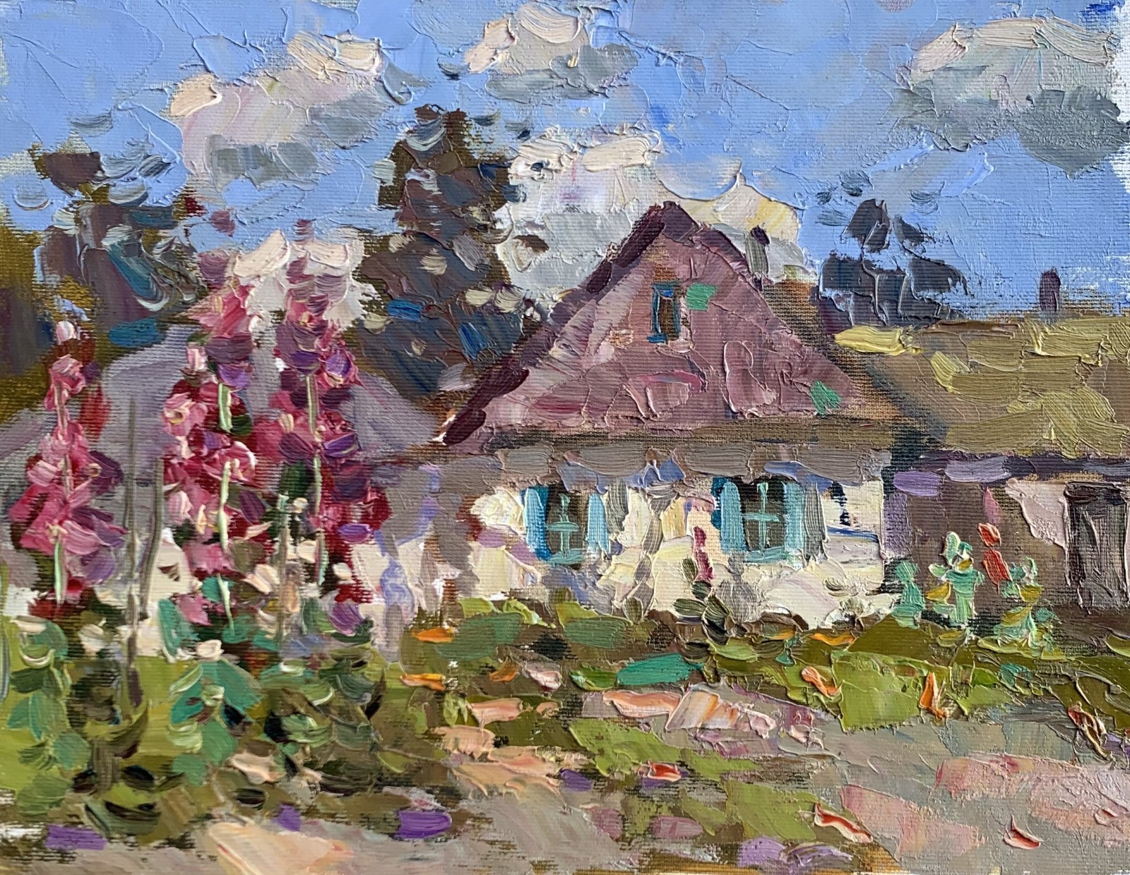 Oil painting Rural garden Ukrainian painter canvas Unframed original landscape