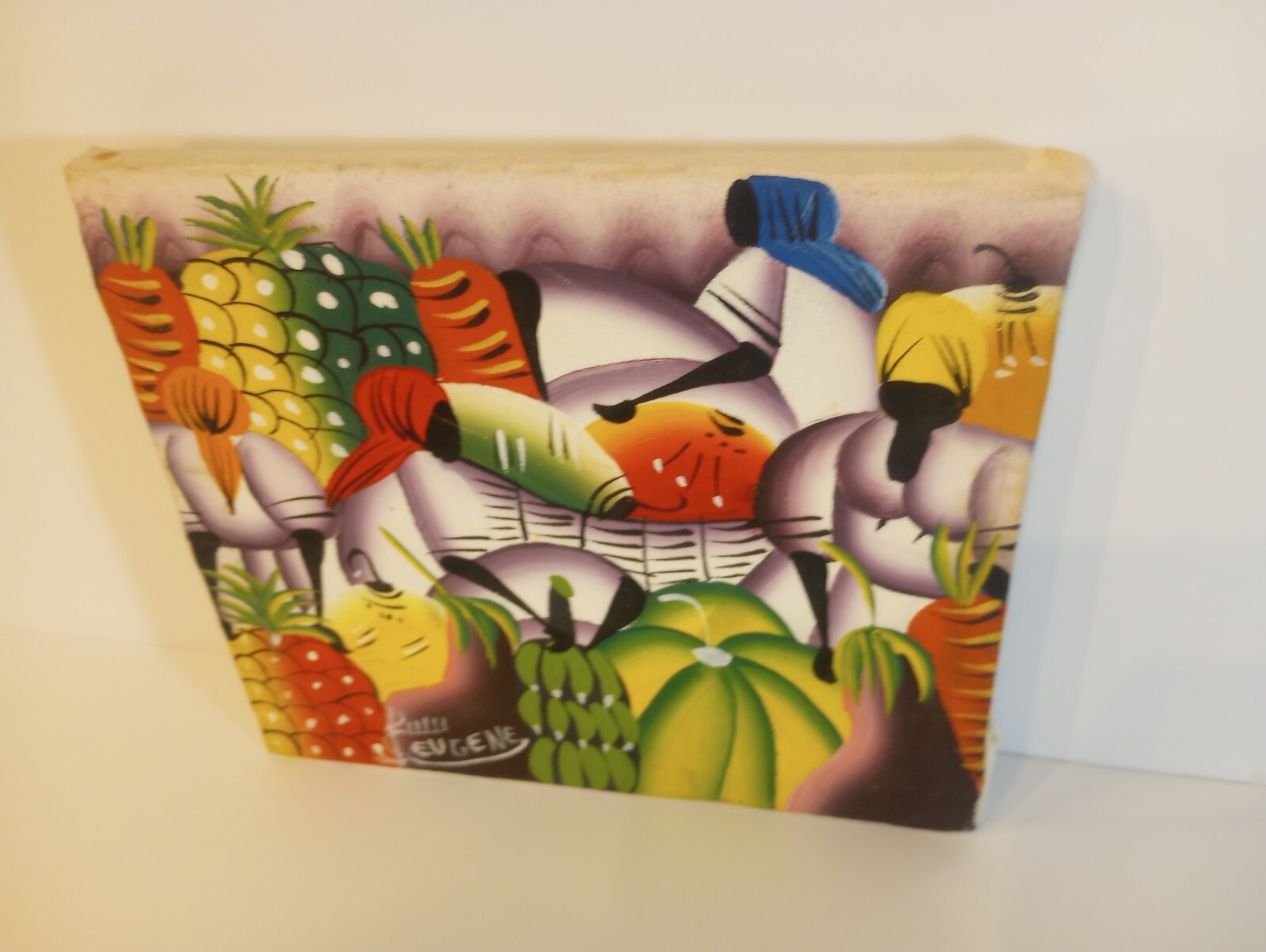 Vintage Original Signed Eugene Oil Painting 10.25×9 Haitian Cubist Art