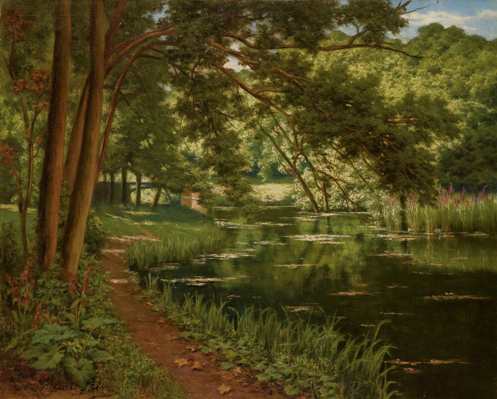 Lakeside Landscape Forest Art Giclee Printed Oil Painting Print