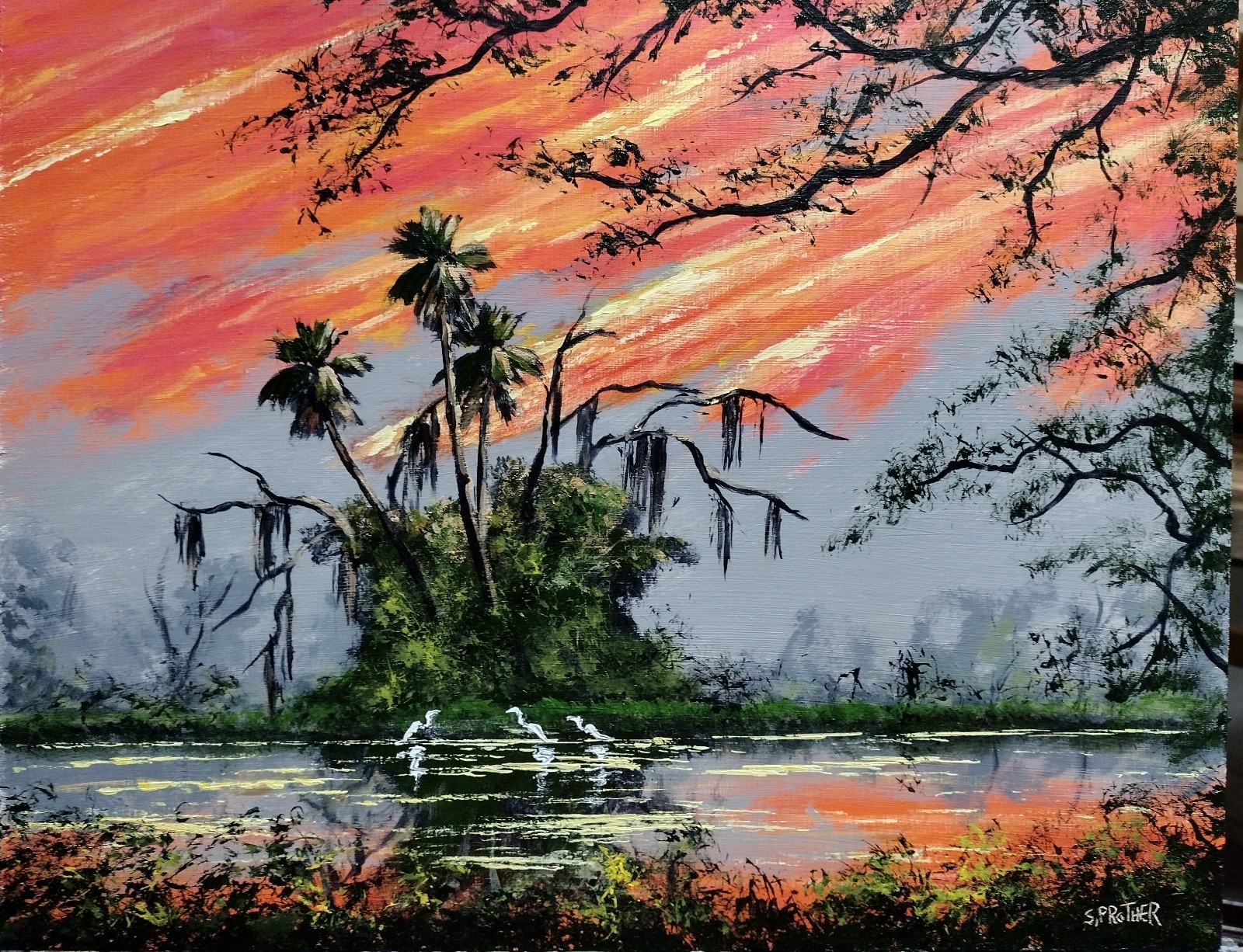 Florida Landscape Painting Tropical Sunset by Artist Stan Prather Original