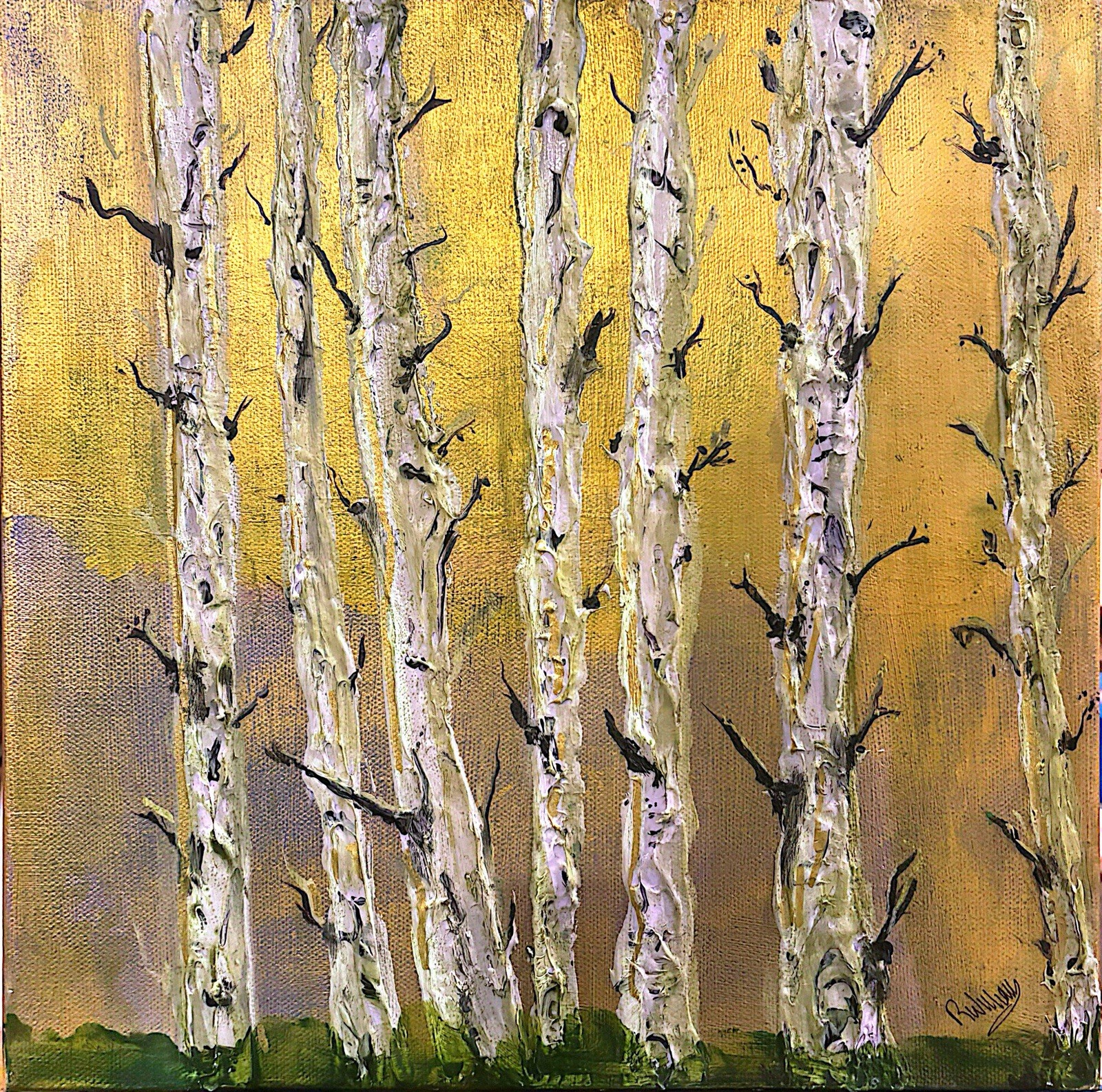 Aspen Gold Landscape Impression 12×12 ABSTRACT IMPRESSIONISM ORIGINAL Canvas ART