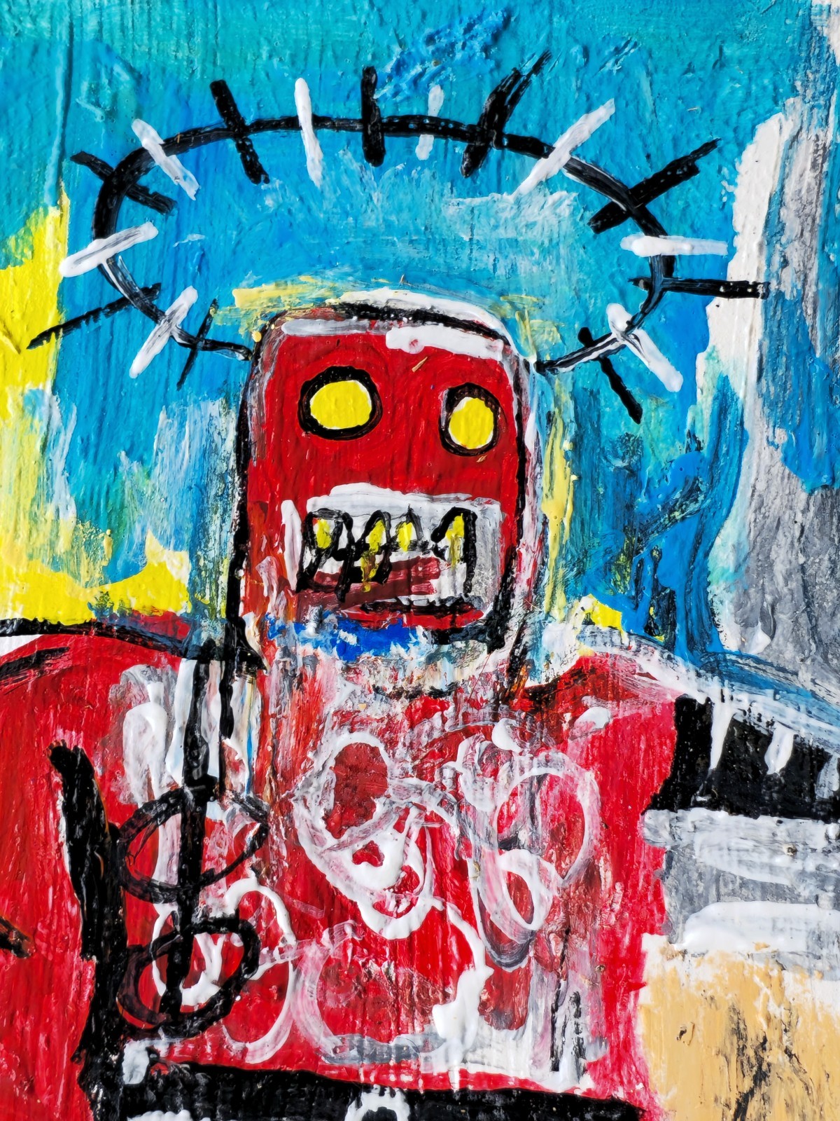 Jean Michel Basquiat Painting On Original Cardboard Hand Signed No Haring