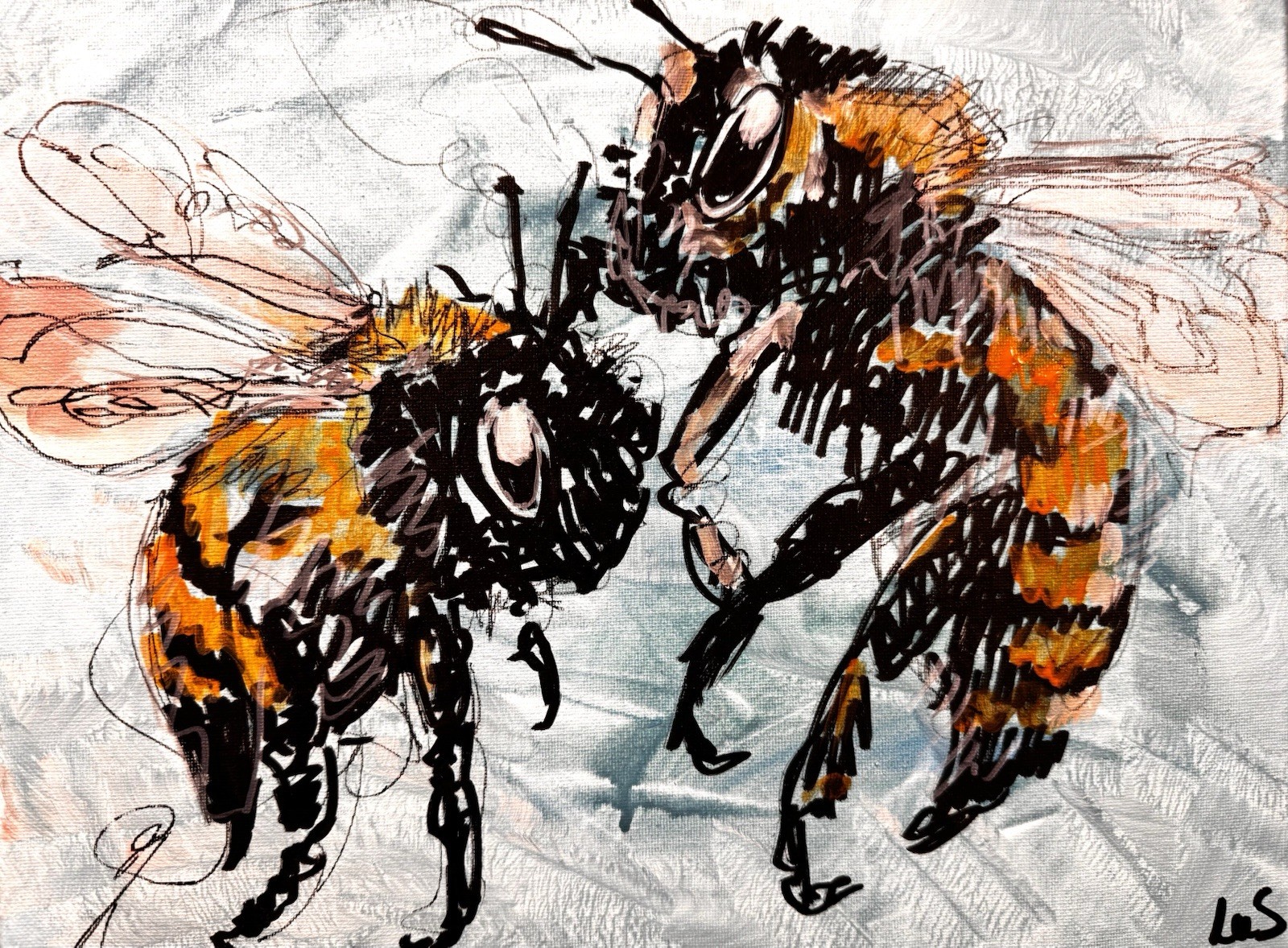 Abstract Original 11×14 Bees Expressionism Handmade Signed Wall Art Decor 111