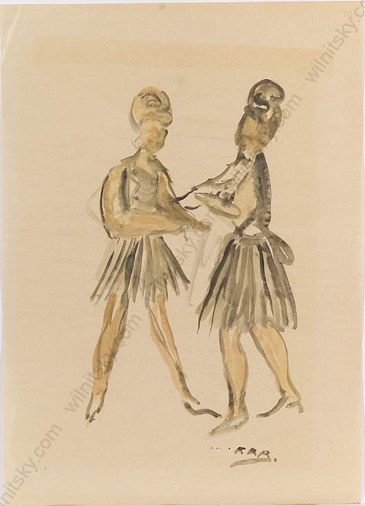 Rudolf Raimund Ballabene (1890-1968) «Two Girls», 1930s, Large Watercolour (1)