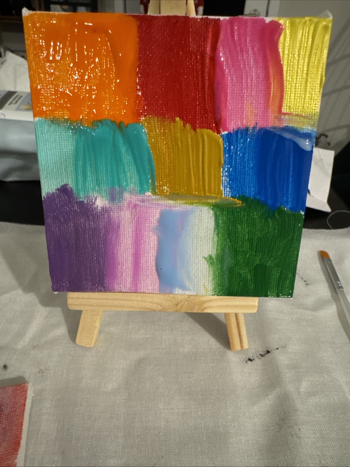Abstract Colorful Canvas Painting on Easel