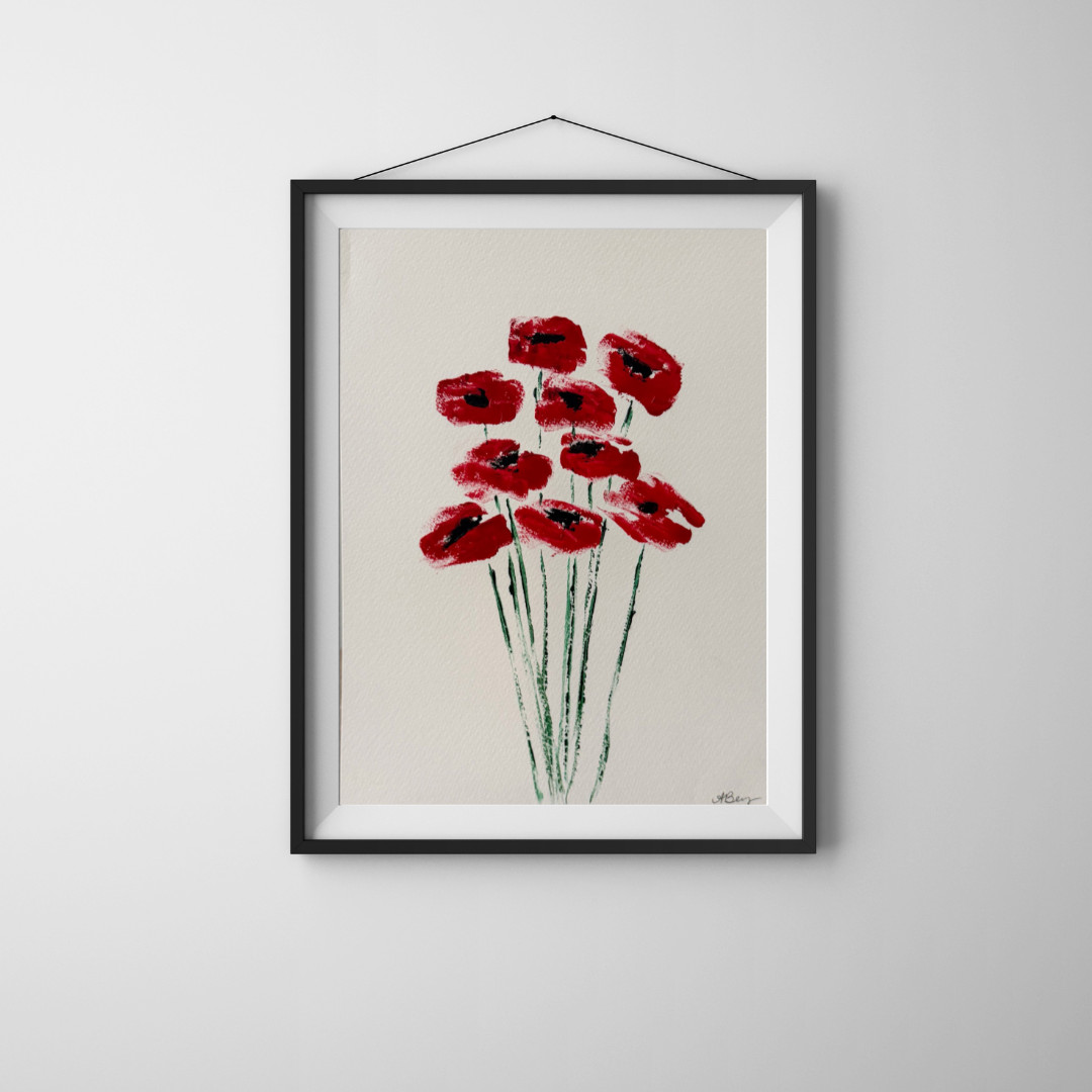Abstract Acrylic Poppy Flower Art on 9×12 Watercolor Paper