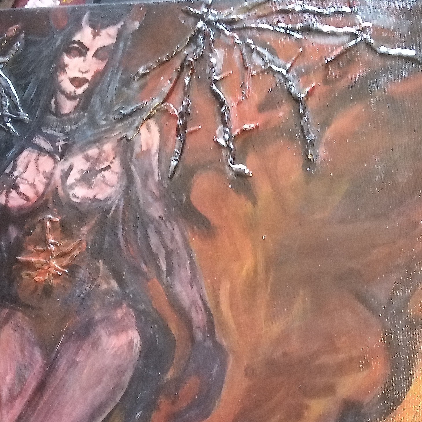 Hand-Painted Fantasy Demon Woman Canvas Painting, Unframed Single Piece