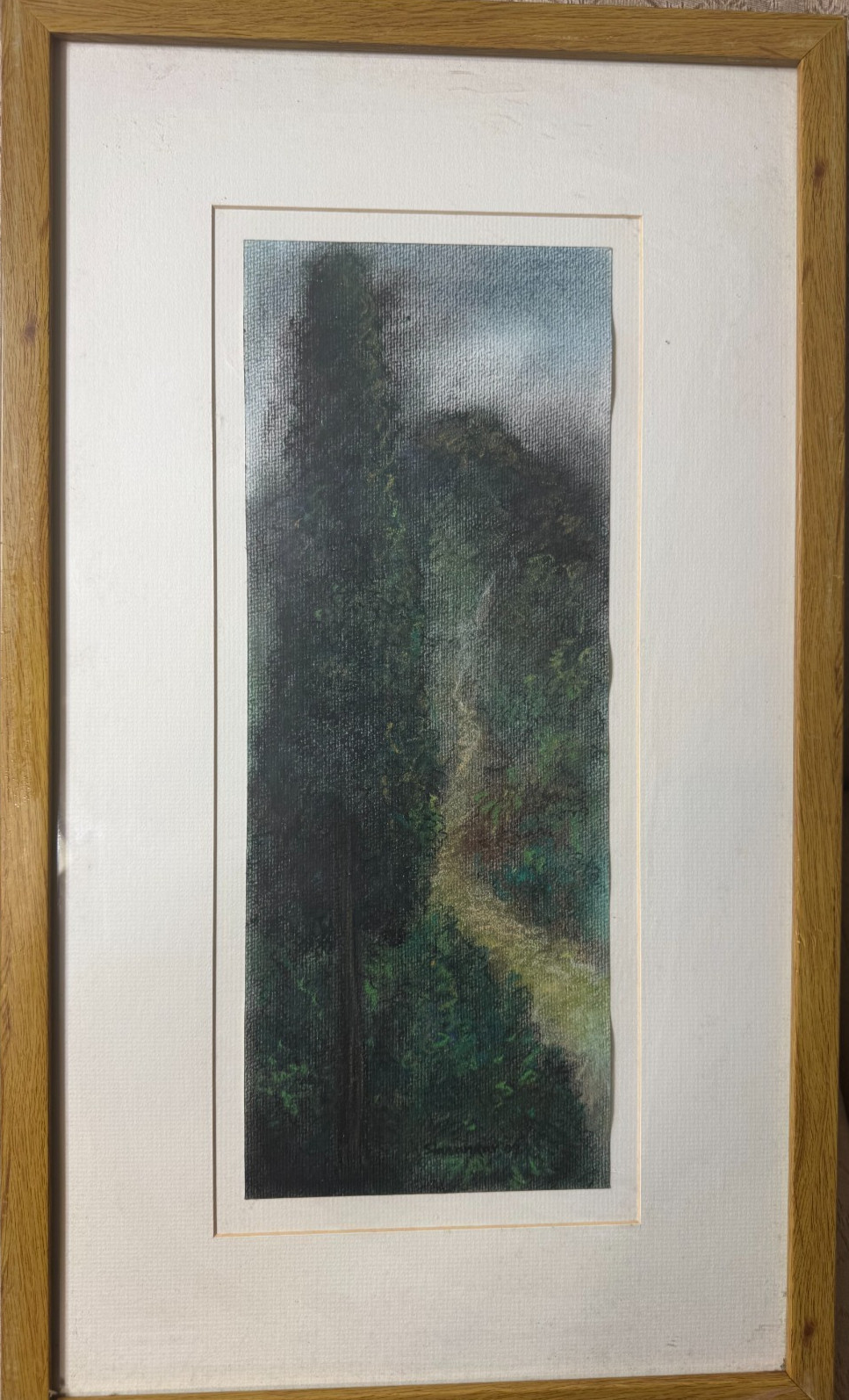 Original Signed Shuvankar Maitra Pastel Landscape Framed Vertical Forest Art