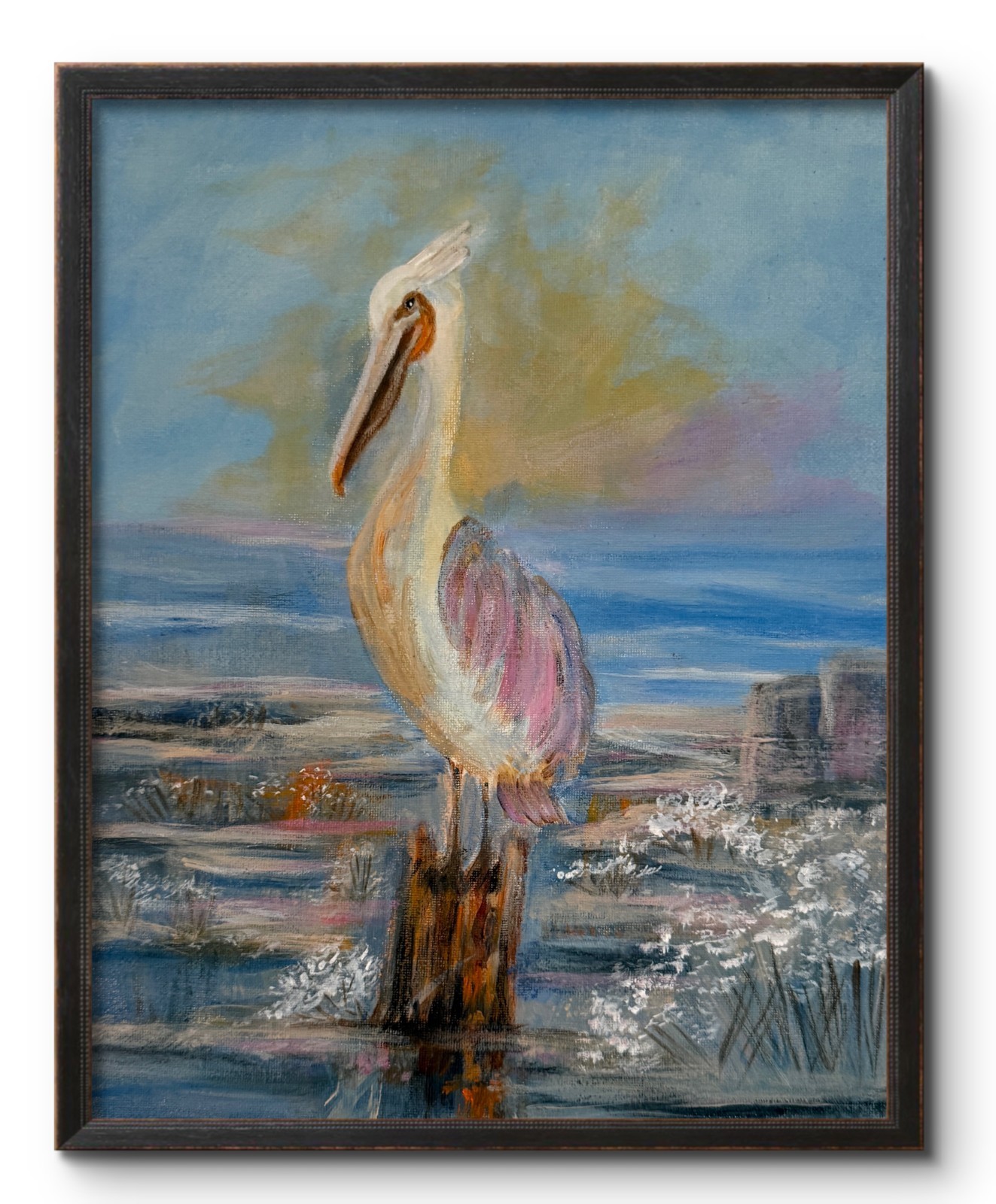 COASTAL PELICANS 14×11 Original Modern Art OCEAN ART Interior Design