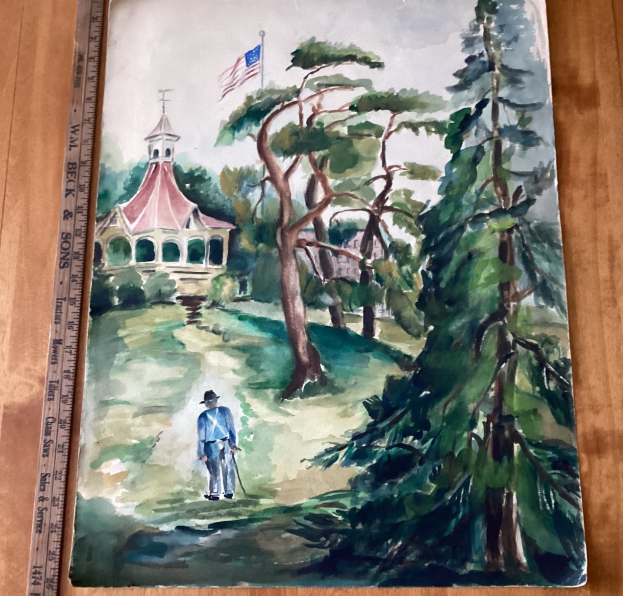Vintage Watercolor on Paper. came from large collection. 1950-60’s. 26″ by 19.5”