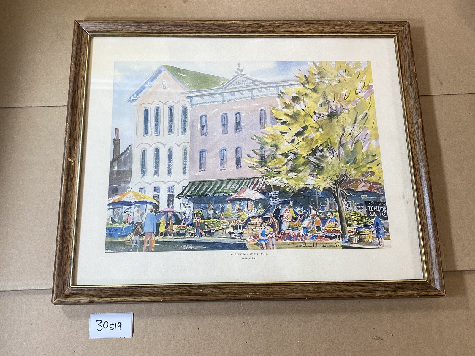 1972 Market Day At City Hall Dubuque Iowa Richard Lewis print lithograph 30S19