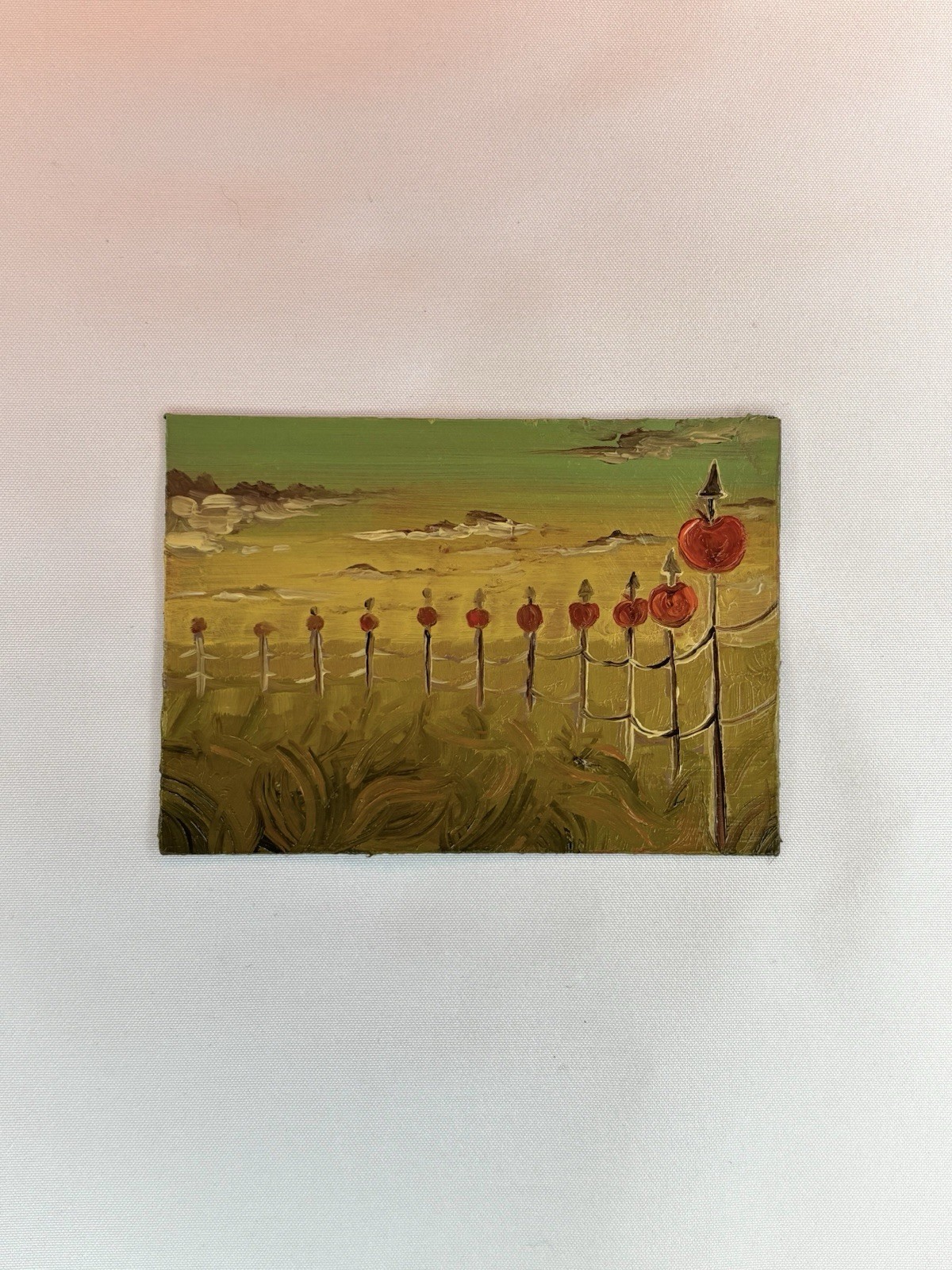 Aceo Original Art Card Oil Painting Apple Nature Landscape Fruit Surreal Mikah