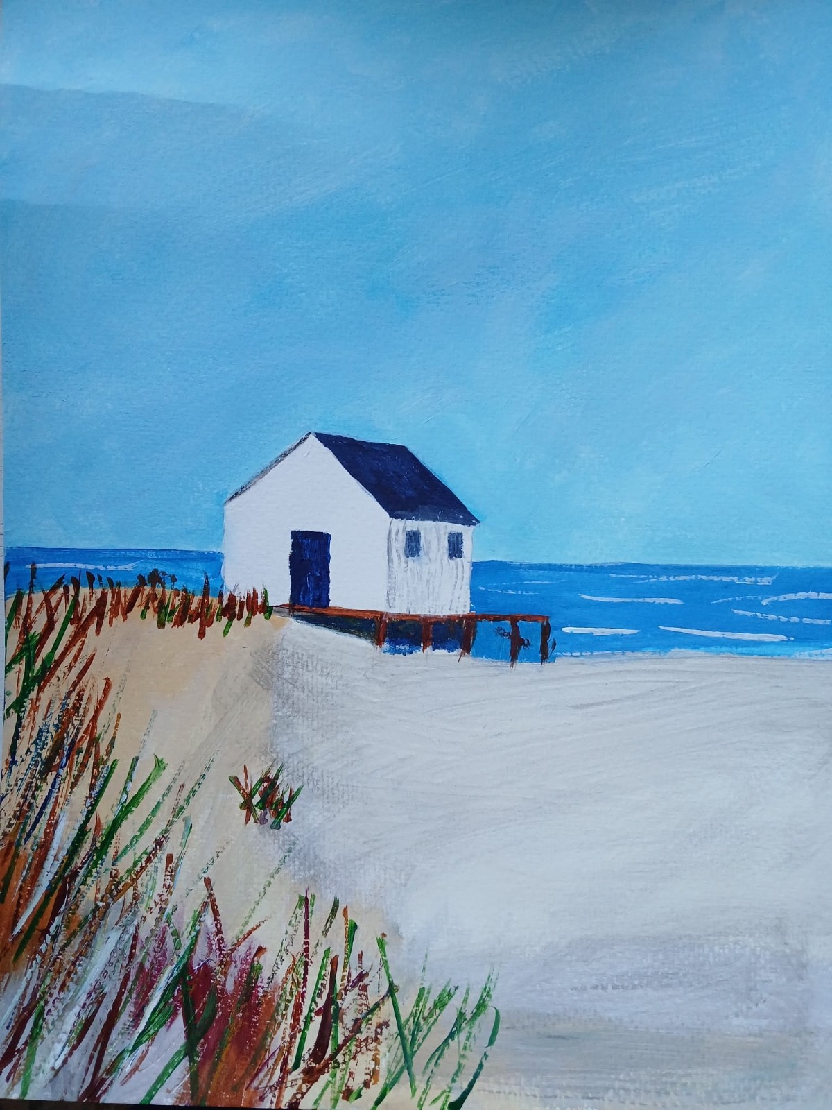 Impressionism 11×14 White Beach House Handmade One of a Kind Art Painting