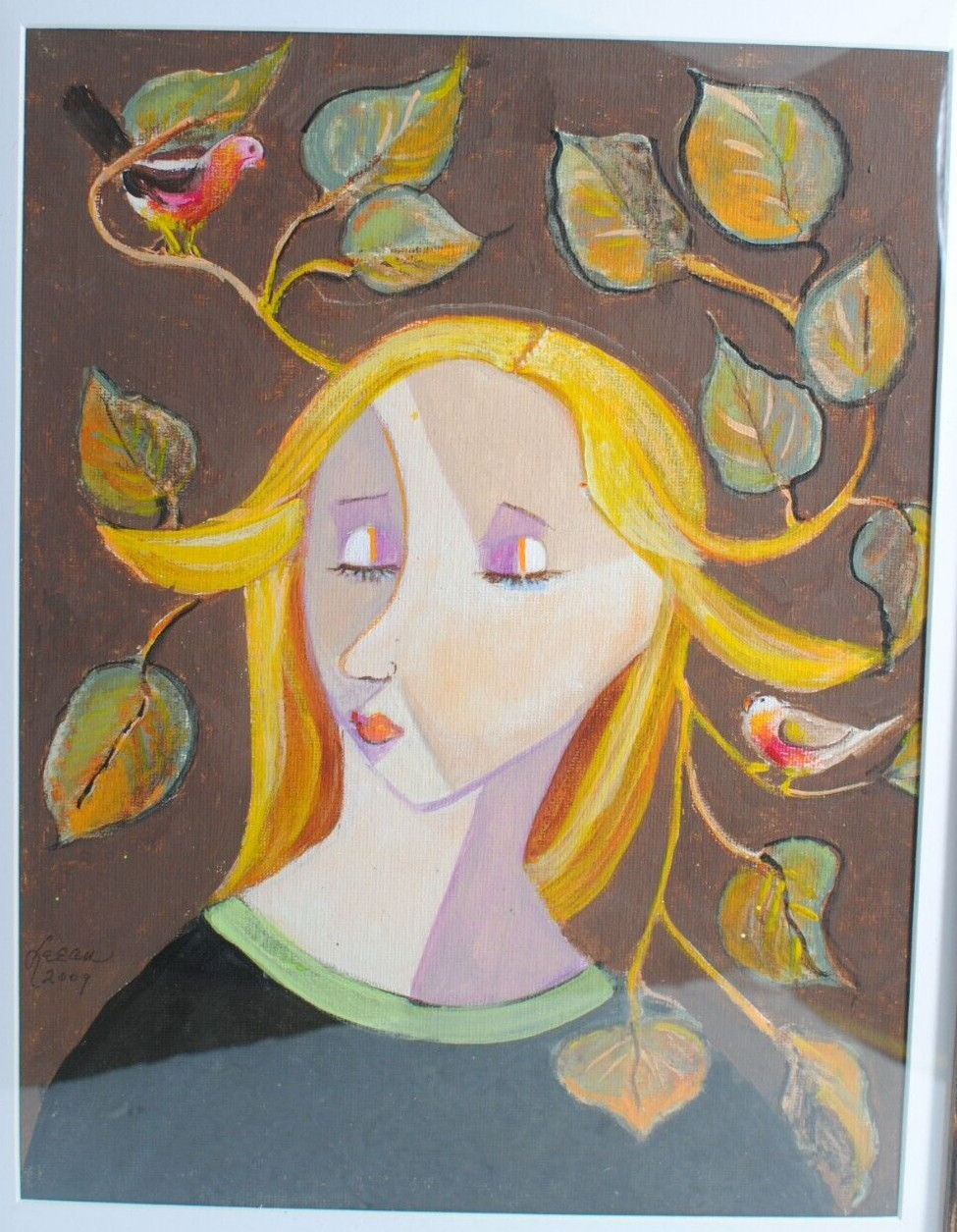 TWEETING THOUGHTS Picasso Cubism Acrylic by Artist Leean Swanson 13 x 17 in»