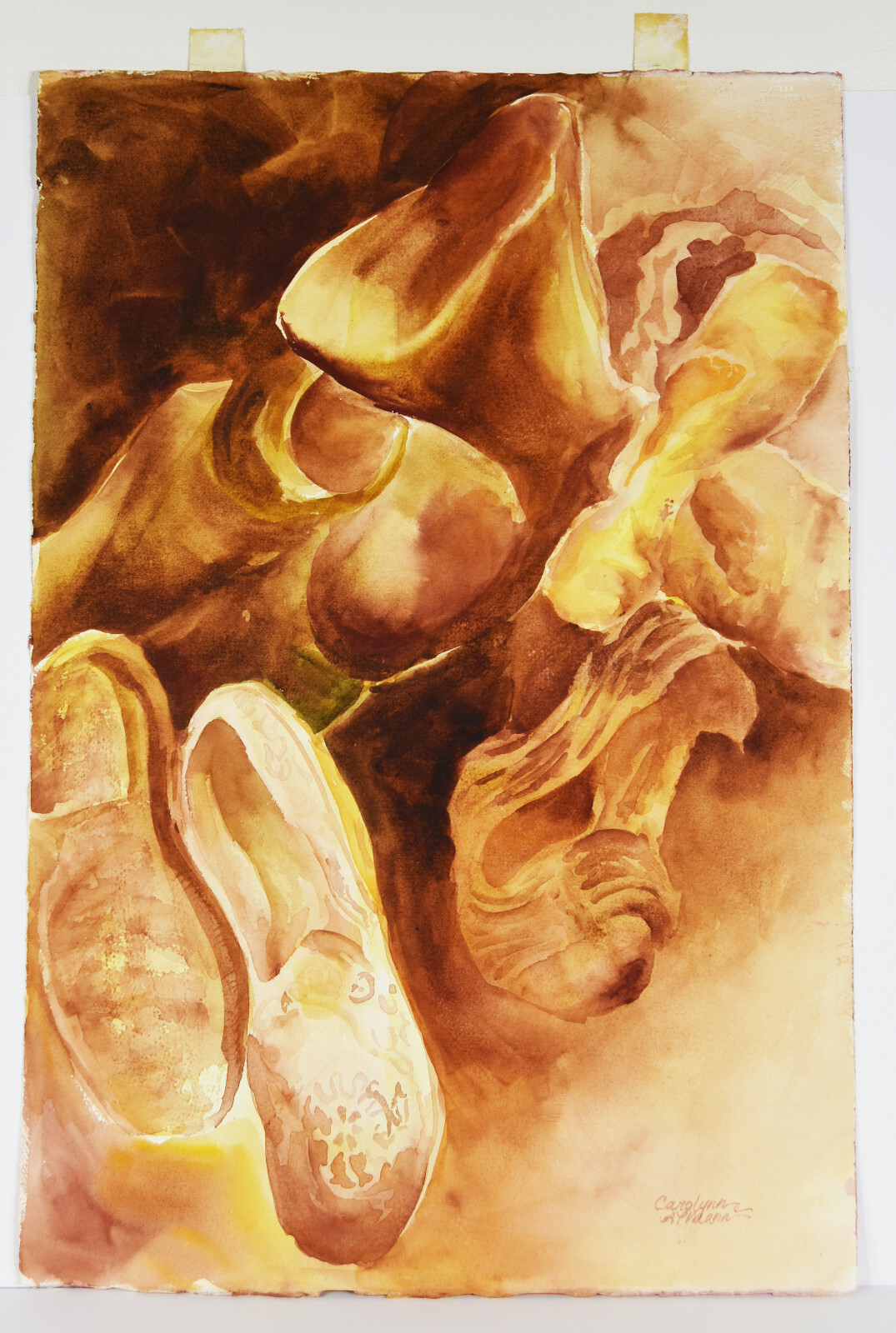22″ Watercolor Painting Paper Carolynn Mann Art Abstract Shoes Still Life #109