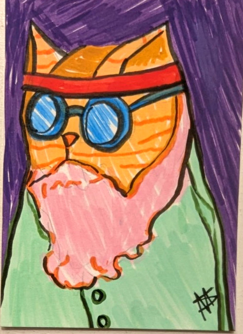 Original ACEO Cat Painting Collectible Doctor Funny Folk Art By Samantha McLean