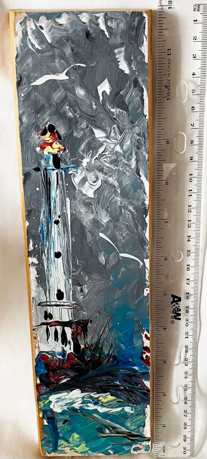 VTG Nautical Impressionism Lighthouse Painting on Board 12×3″