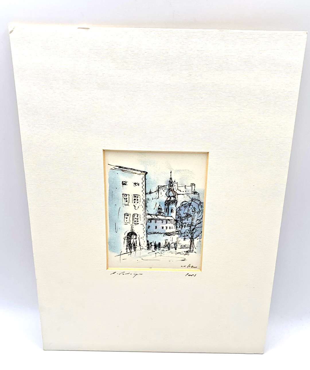 Watercolor & Ink Sketch Hohensalzburg Fortress Salzburg Austria Signed Original