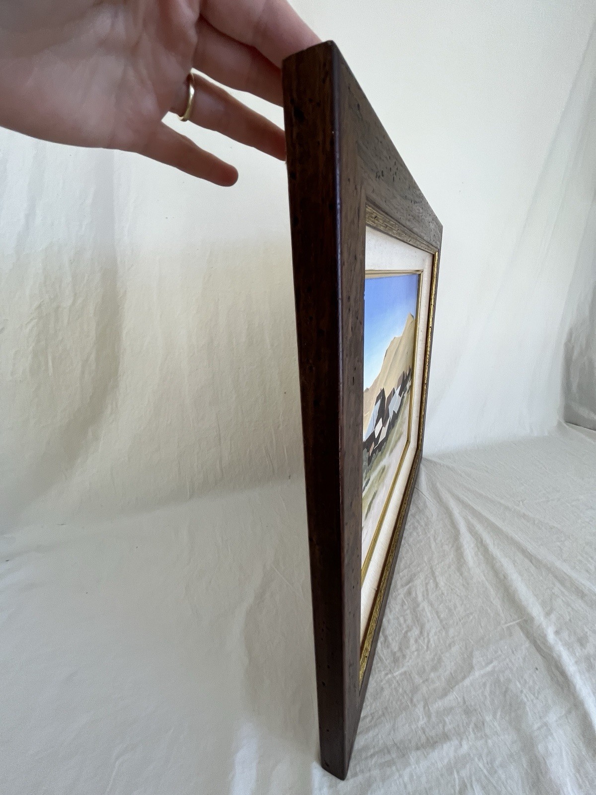 Vintage Framed Oil Painting of California Town Muted Landscape