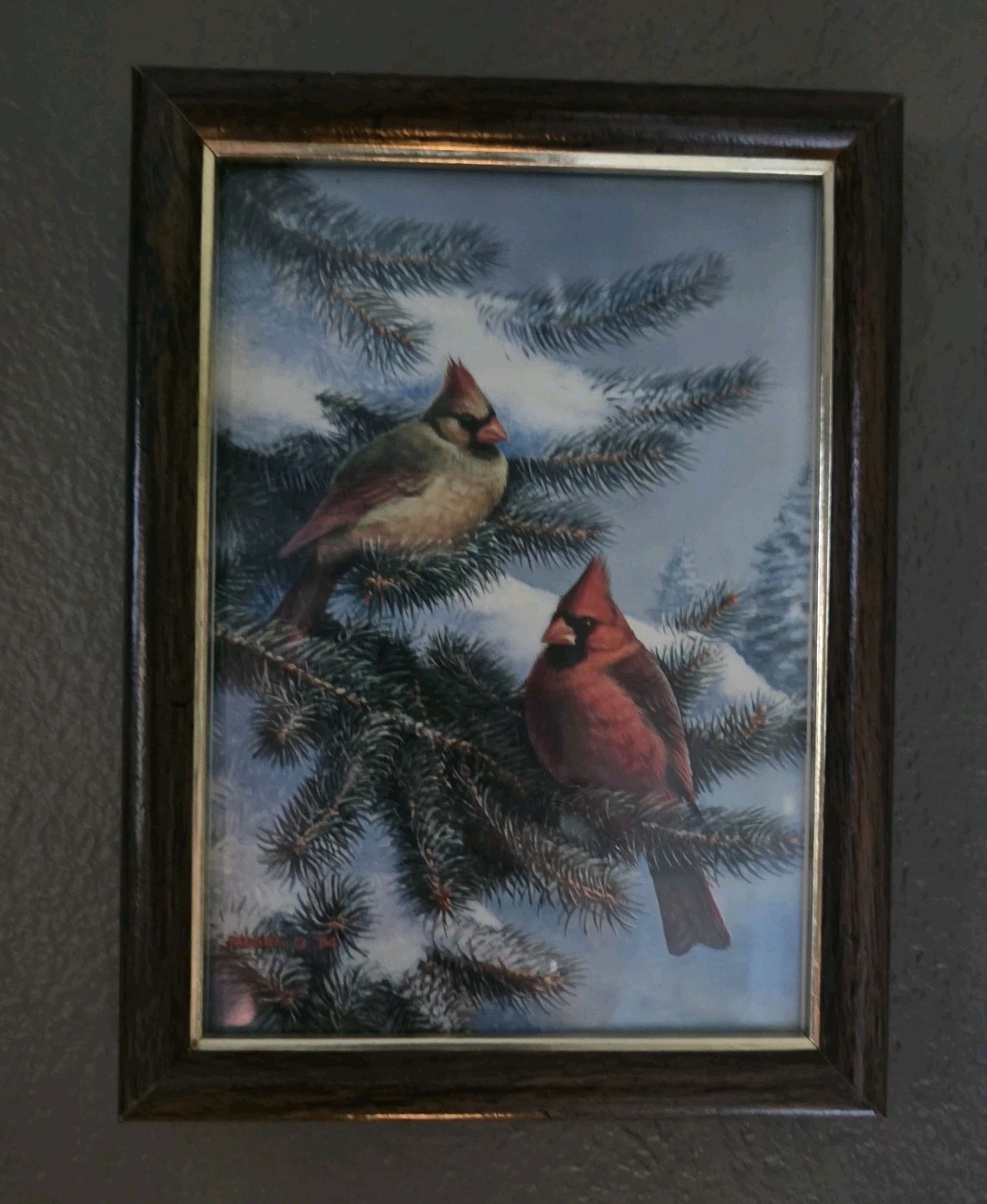 Set of 2 Original Cardinal Birds male & female paintings framed
