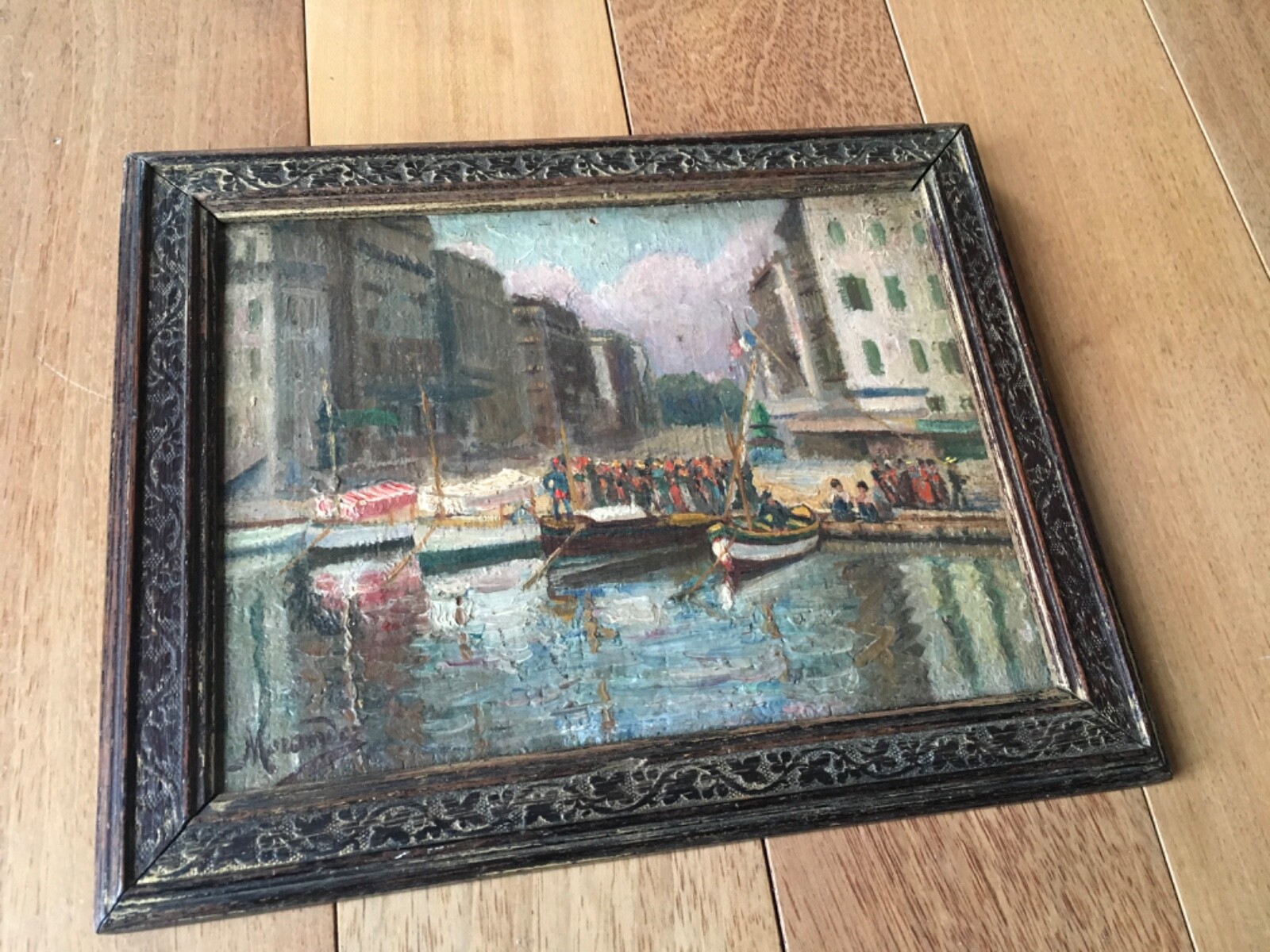 Antique Spain Basque seaport scene OIL ON PANEL Garcia Y Menendez signed