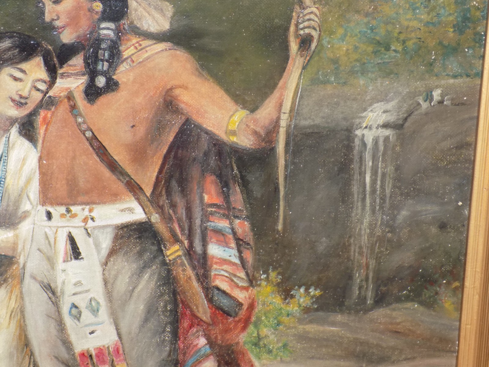 Vintage Hiawatha Indian Painting on Canvas in Frame