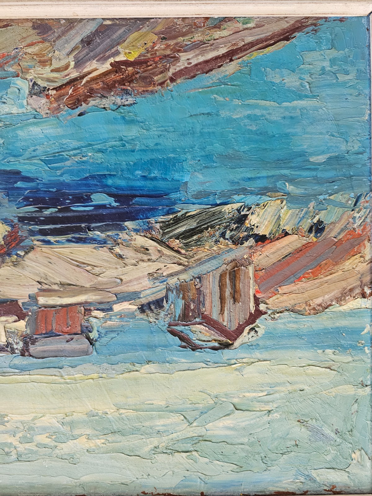 ORIGINAL MID CENTURY SCANDINAVIAN COASTAL OIL PAINTING NORDIC SEASCAP SIGNED -5?