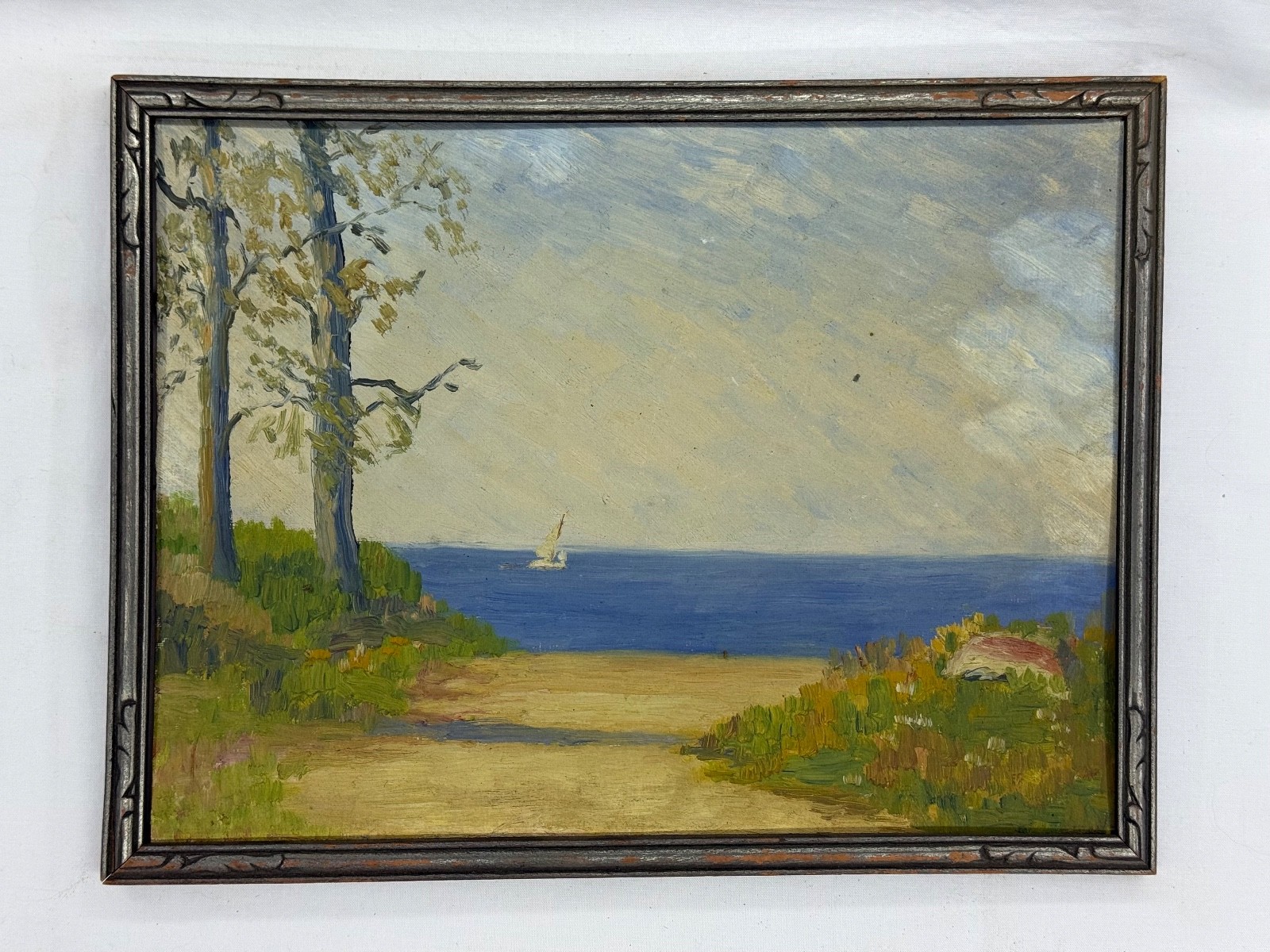 Unsigned Sailboat Seascape – Oil On Board – 9in x 12in