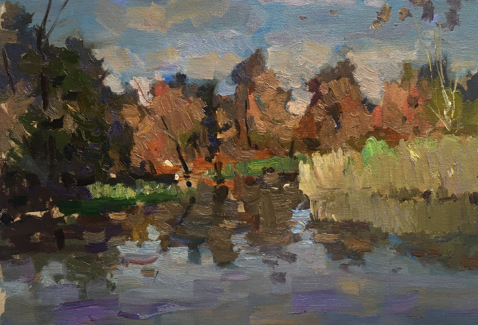 Oil painting Pond Ukrainian painter Canvas Unframed Decor original art landscape