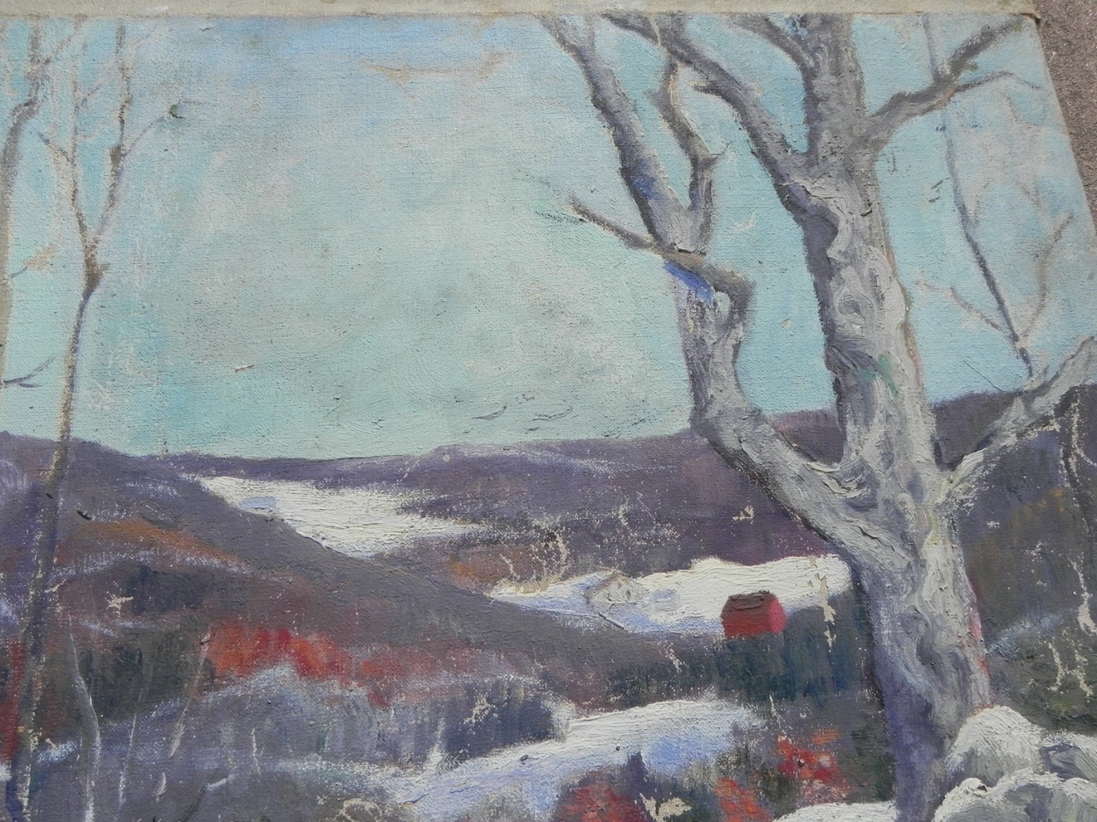 Pair old Connecticut impressionist landscape paintings signed Allen Newton 1927