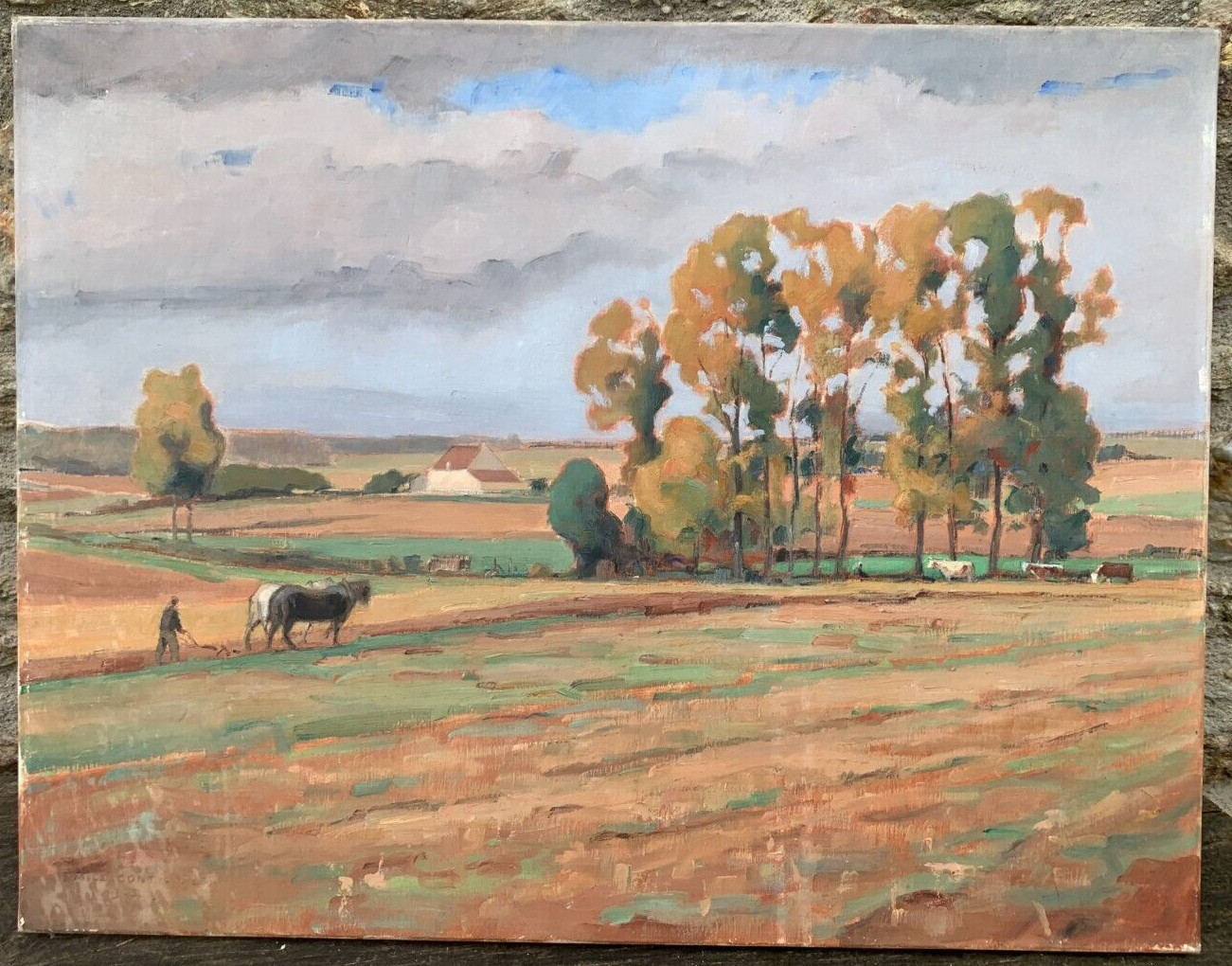 Emile Contrault (?-1945) Oil/Canvas 19 11/16×25 5/8in Nb À Paris Horse Landscape